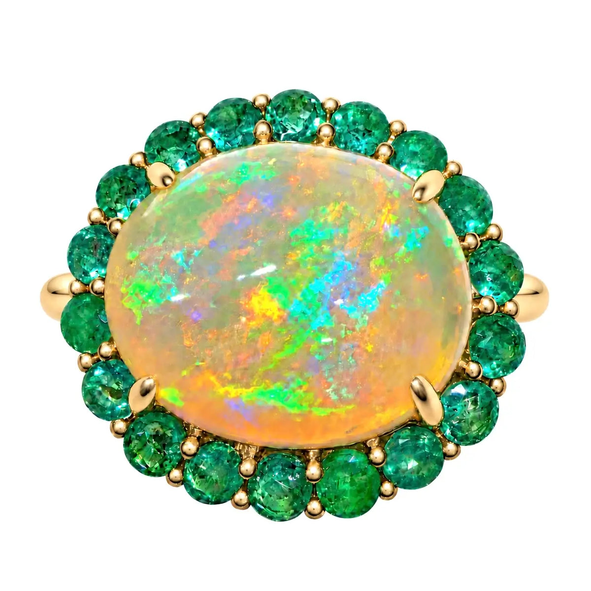 Eden Halo 7.55 ctw Natural Opal & Emerald East-West Ring (One-of-a-Kind)