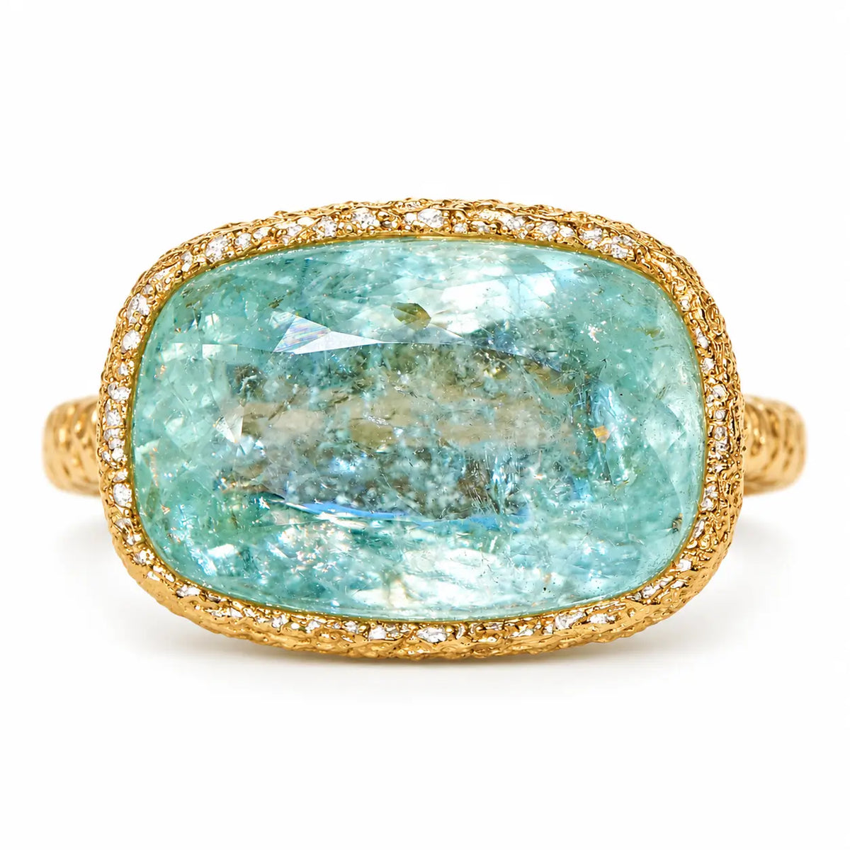 14k yellow gold Aria Arch AIGS Certified 9.47ct Natural Paraiba Tourmaline East-West Ring (One-of-a-Kind)