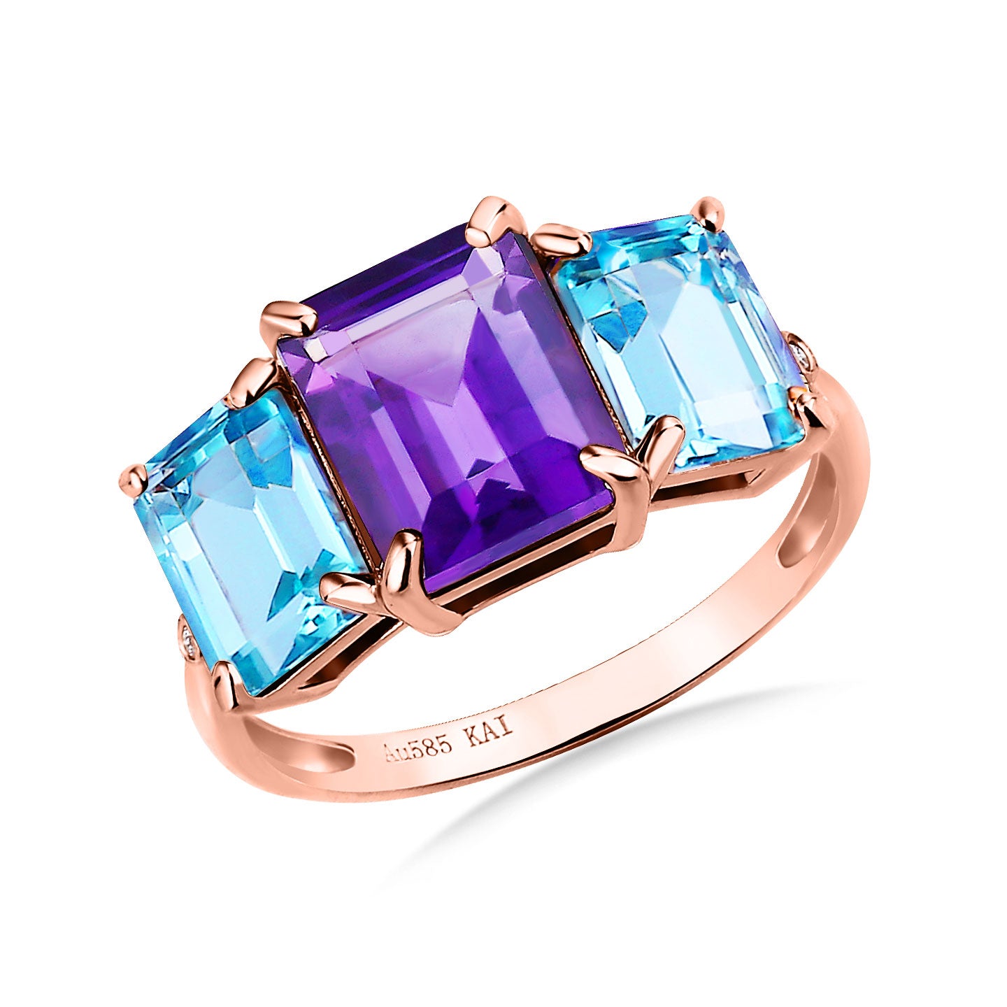 Fortune Amethyst Topaz Diamond Three-Stone Ring
