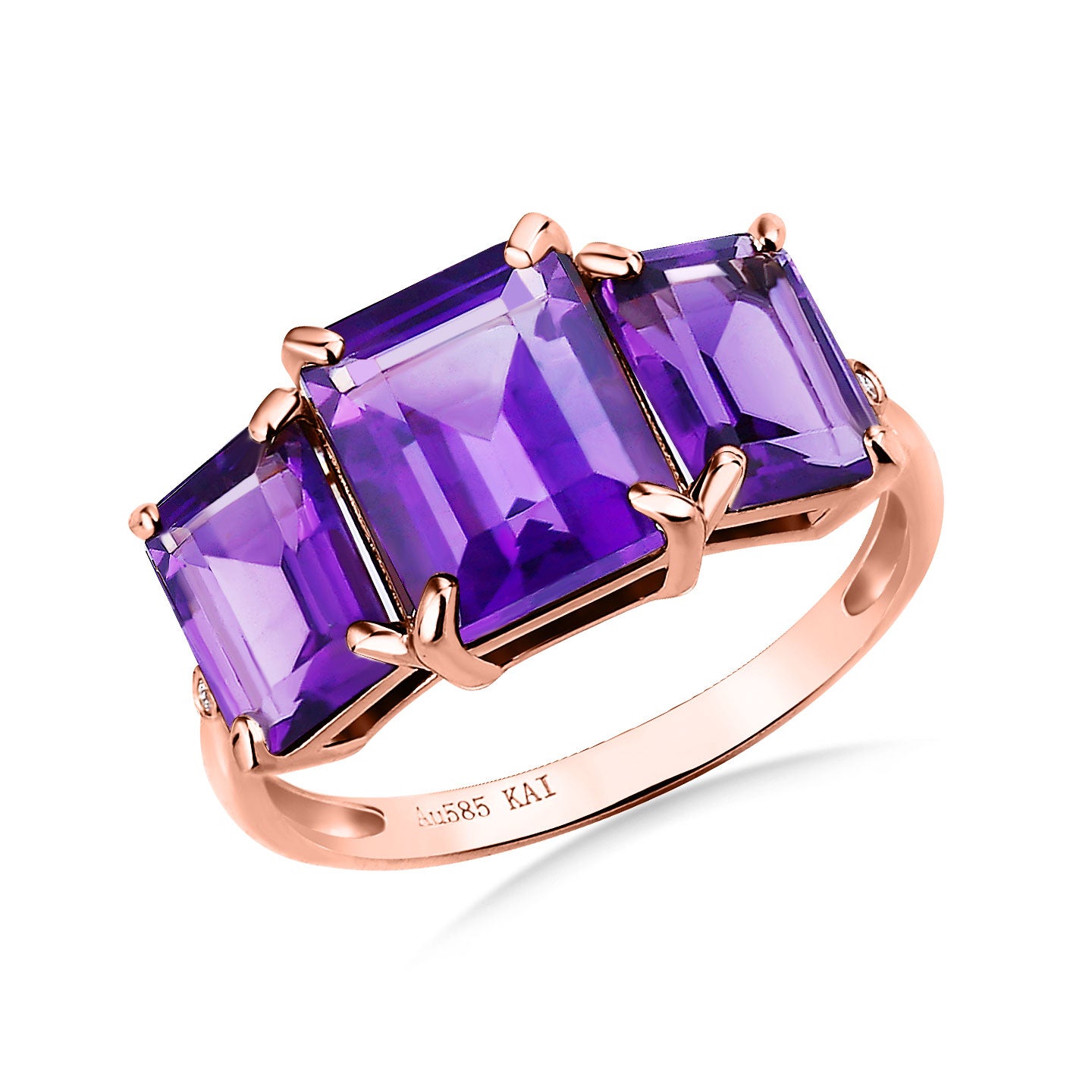 Fortune Amethyst Diamond Three-Stone Ring