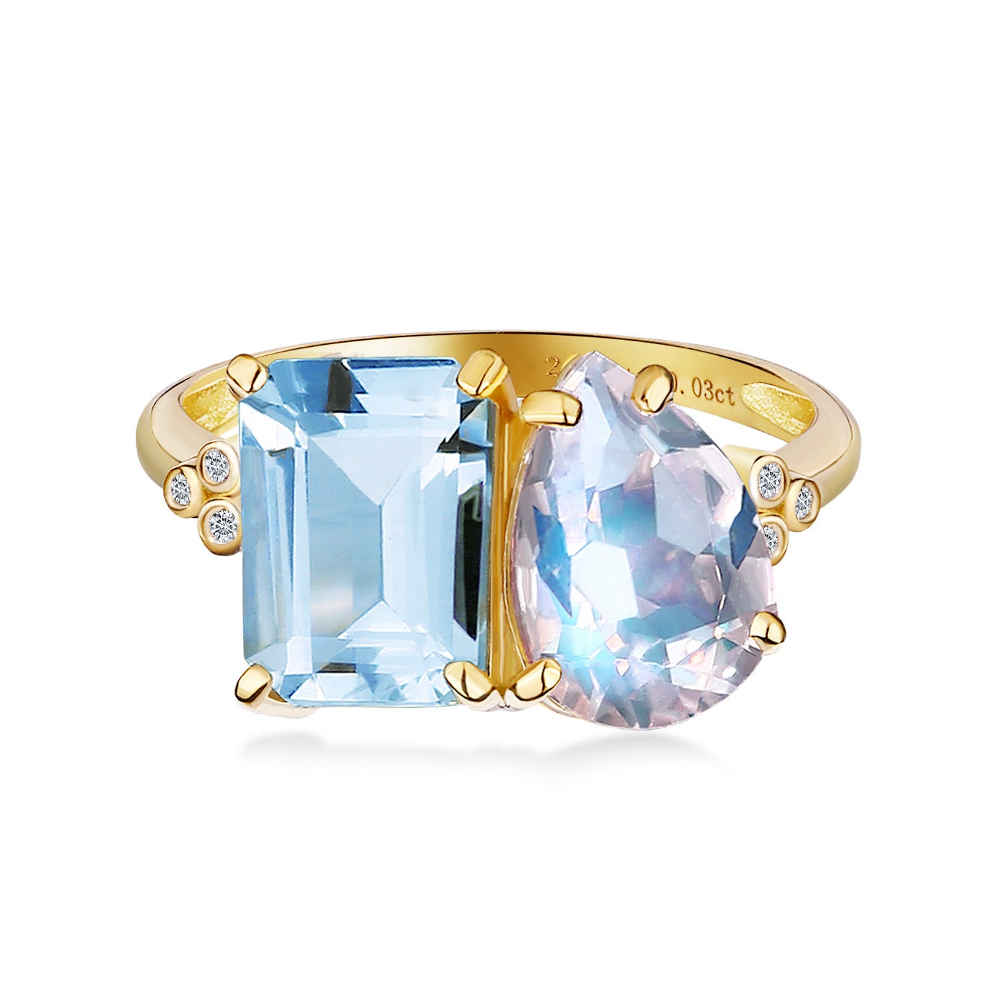 Fortune Aquamarine Moonstone Diamond Toi et Moi Ring