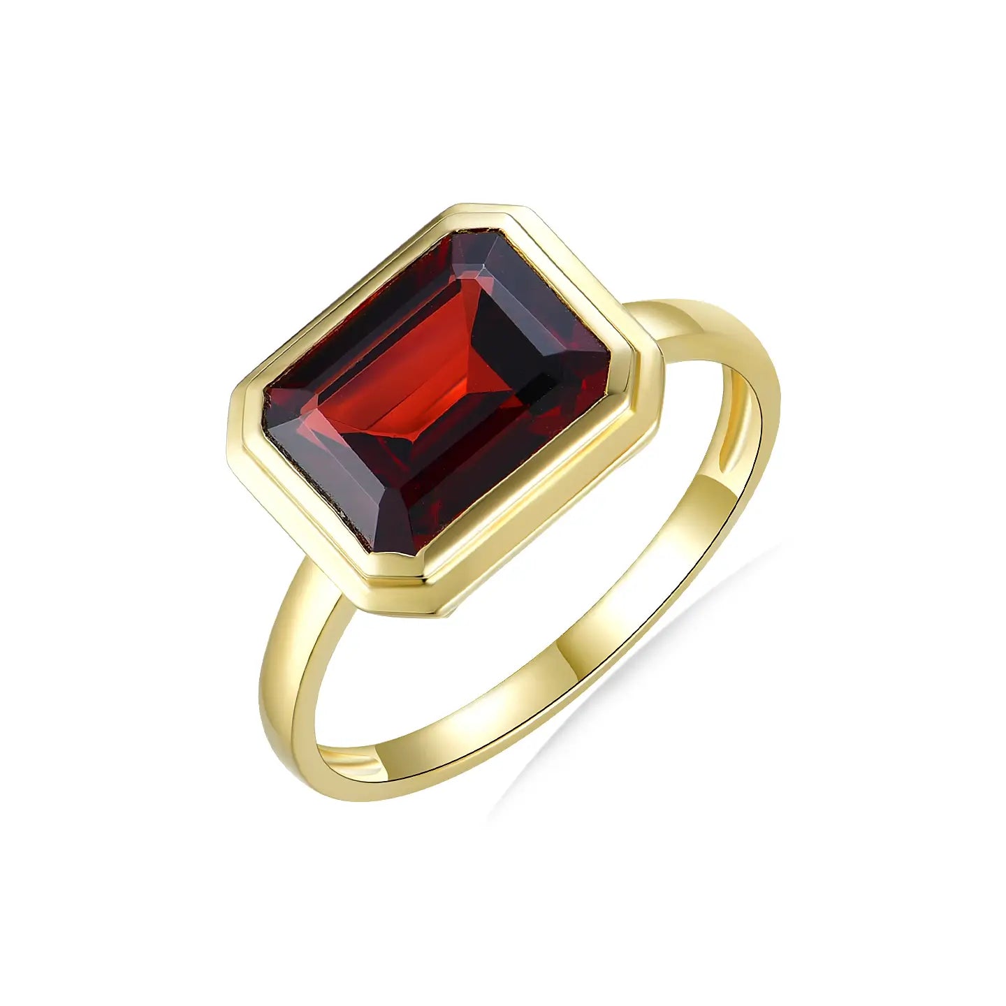 14k yellow gold emerald cut garnet ring