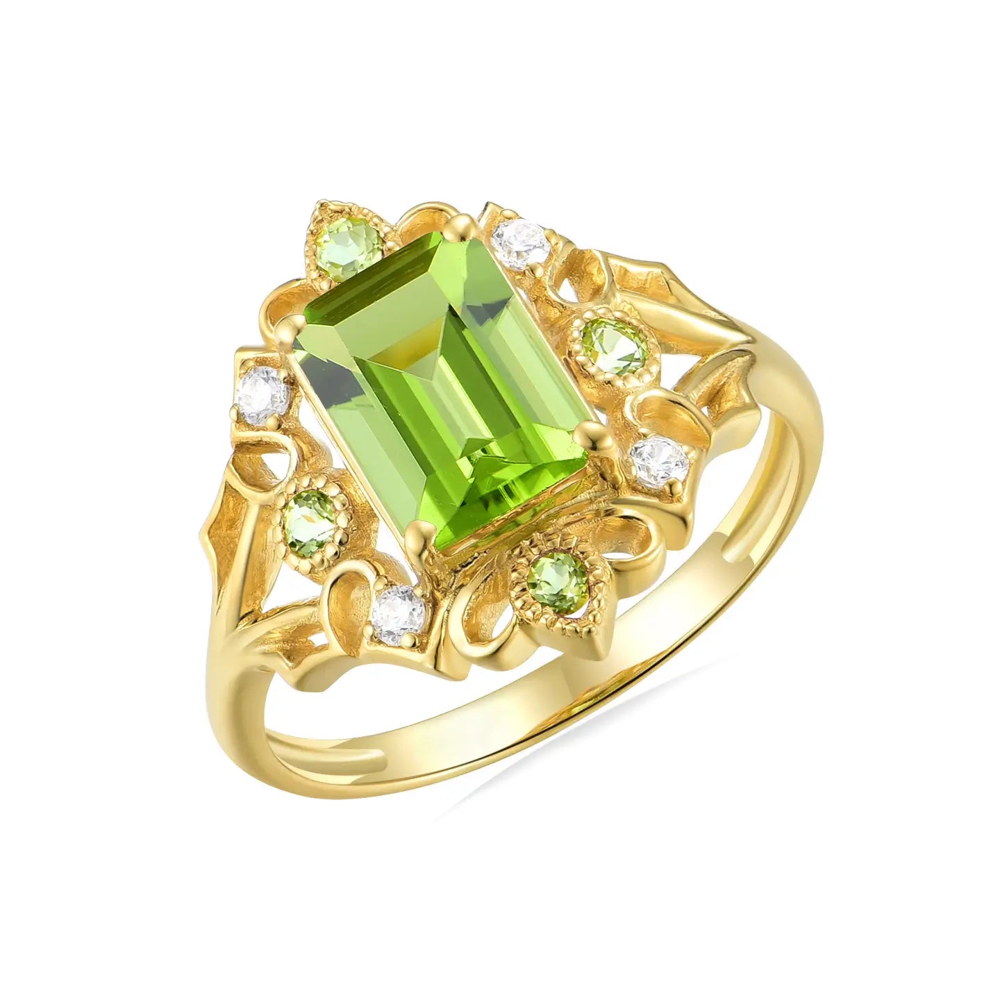 natural peridot 14k yellow gold diamond cocktail ring