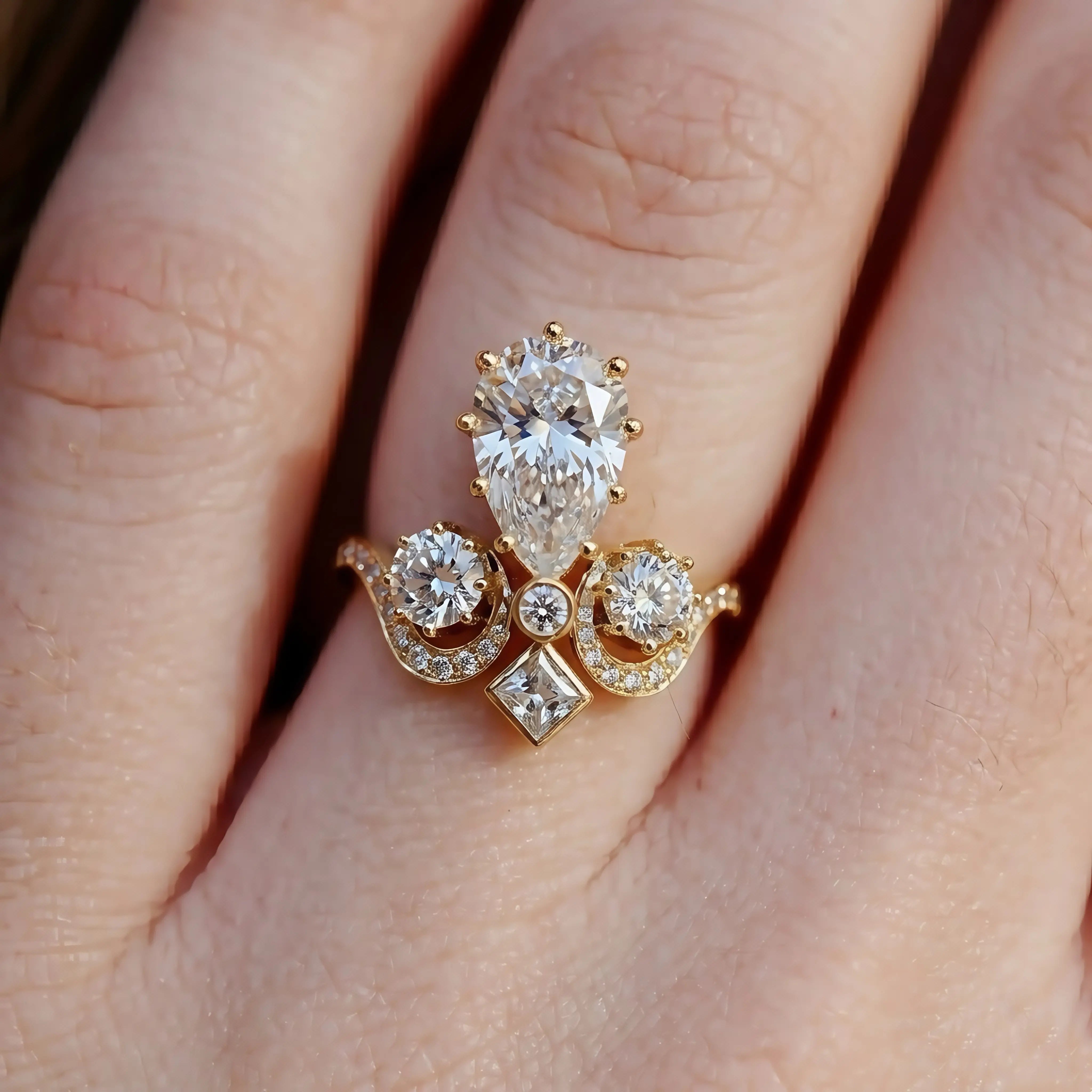 Kai Heirloom Reviva Imperial Crown Pear 3.18 CT Lab Diamond Ring in 14k yellow gold