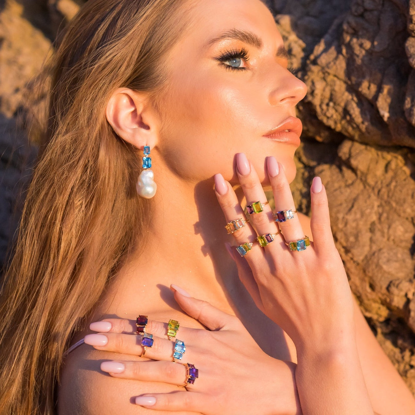 Fortune Peridot Amethyst Diamond Three-Stone Ring