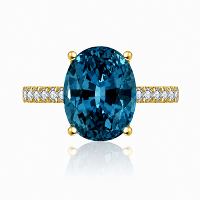 Radiant Oval London Blue Topaz Diamond Ring