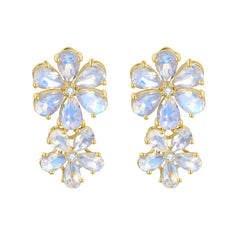 Nina Zhou x Kai 14k Gold Nautral Moonstone & Diamond Double Blossom Drop Earrings