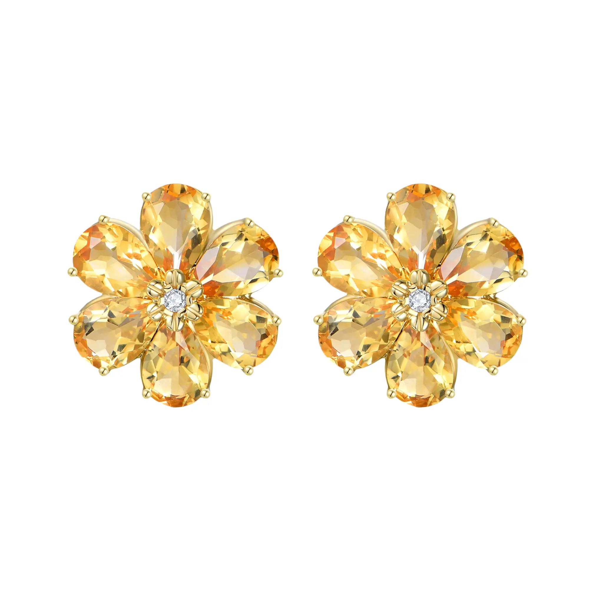 Nina Zhou x Kai Natural Citrine Diamond Wildflower Earrings in 14k gold