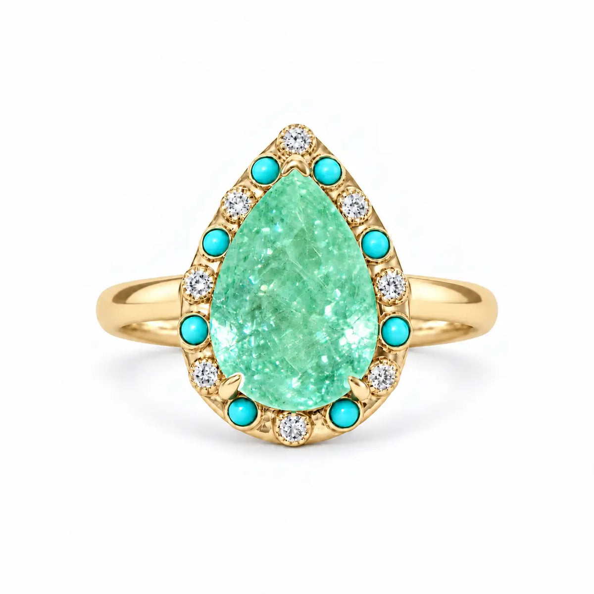 Nina Zhou x Kai Tidal Laguna 2.41 ctw AIGS Certified Natural Paraiba Tourmaline, Turquoise & Diamond Ring (One-of-a-Kind)