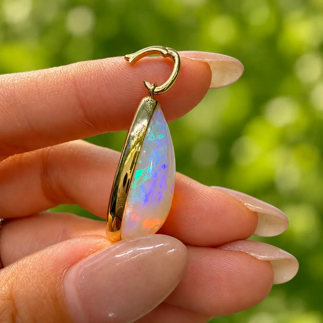 14k yellow gold Vivid Glance 13.25 ctw Natural Opal Diamond Lock Paperclip Chain Necklace (One-of-a-Kind)