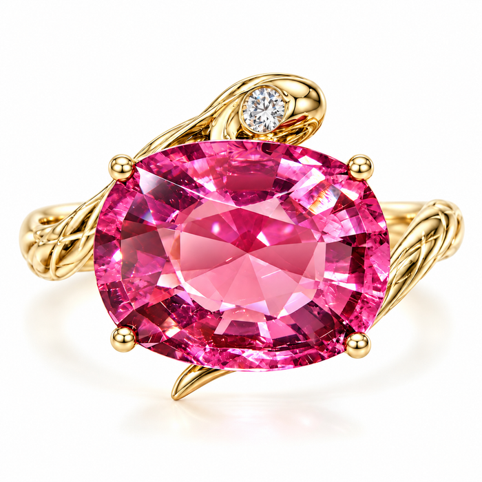 Snake Protection 3.79 ct Natural Pink Tourmaline & Diamond East-West Ring (One-of-a-Kind)