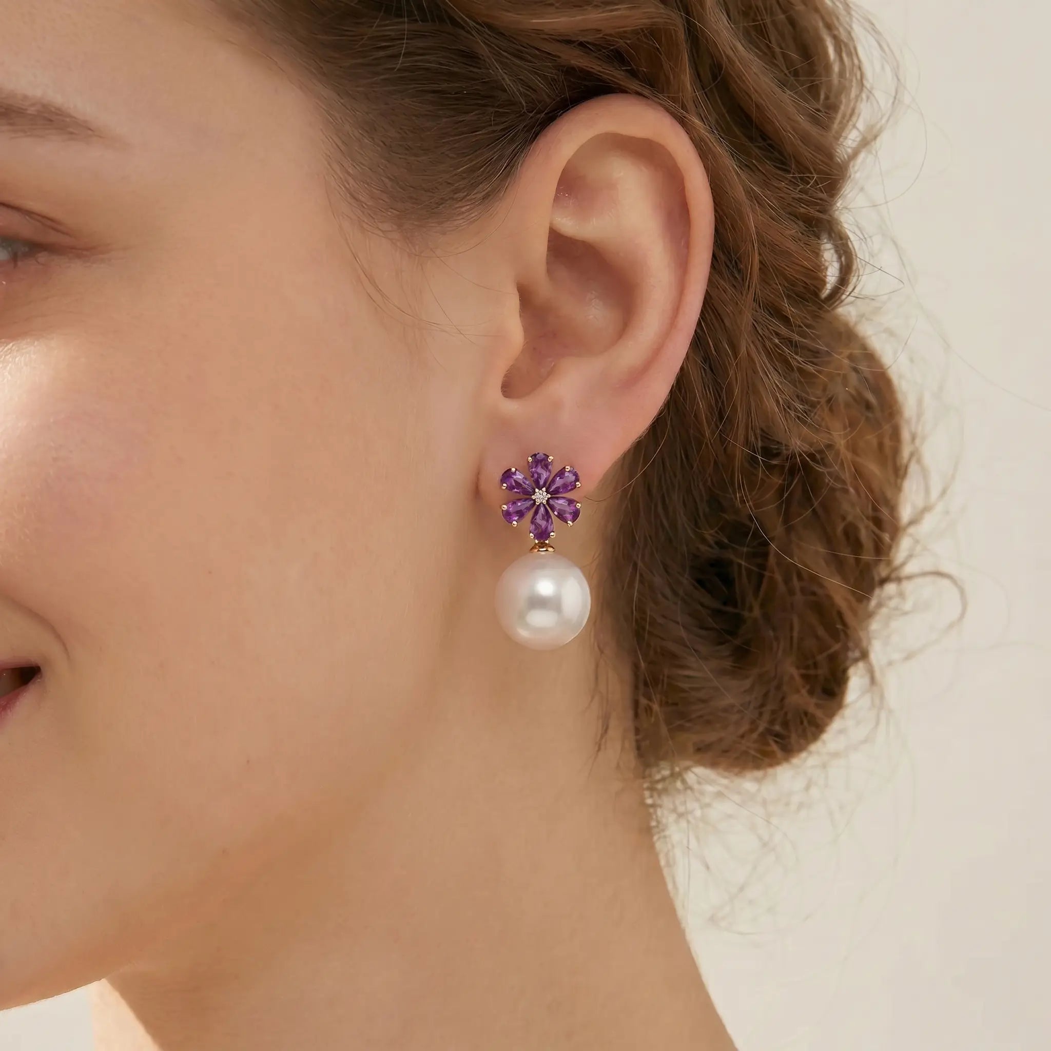 Flora Amethyst Diamond Pearl Convertible Drop Earrings