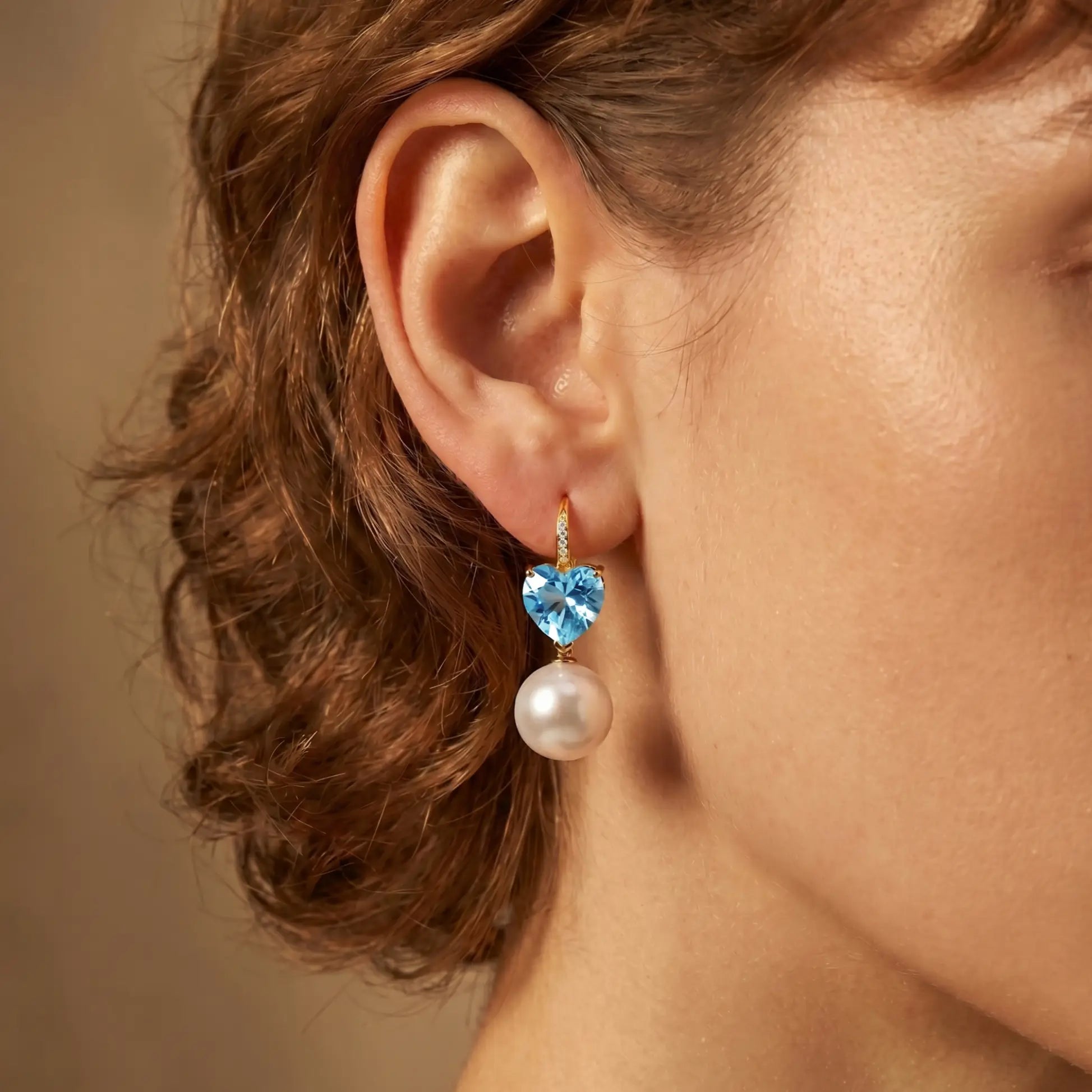 Radiant Heart Topaz Diamond Pearl Convertible Drop Earrings