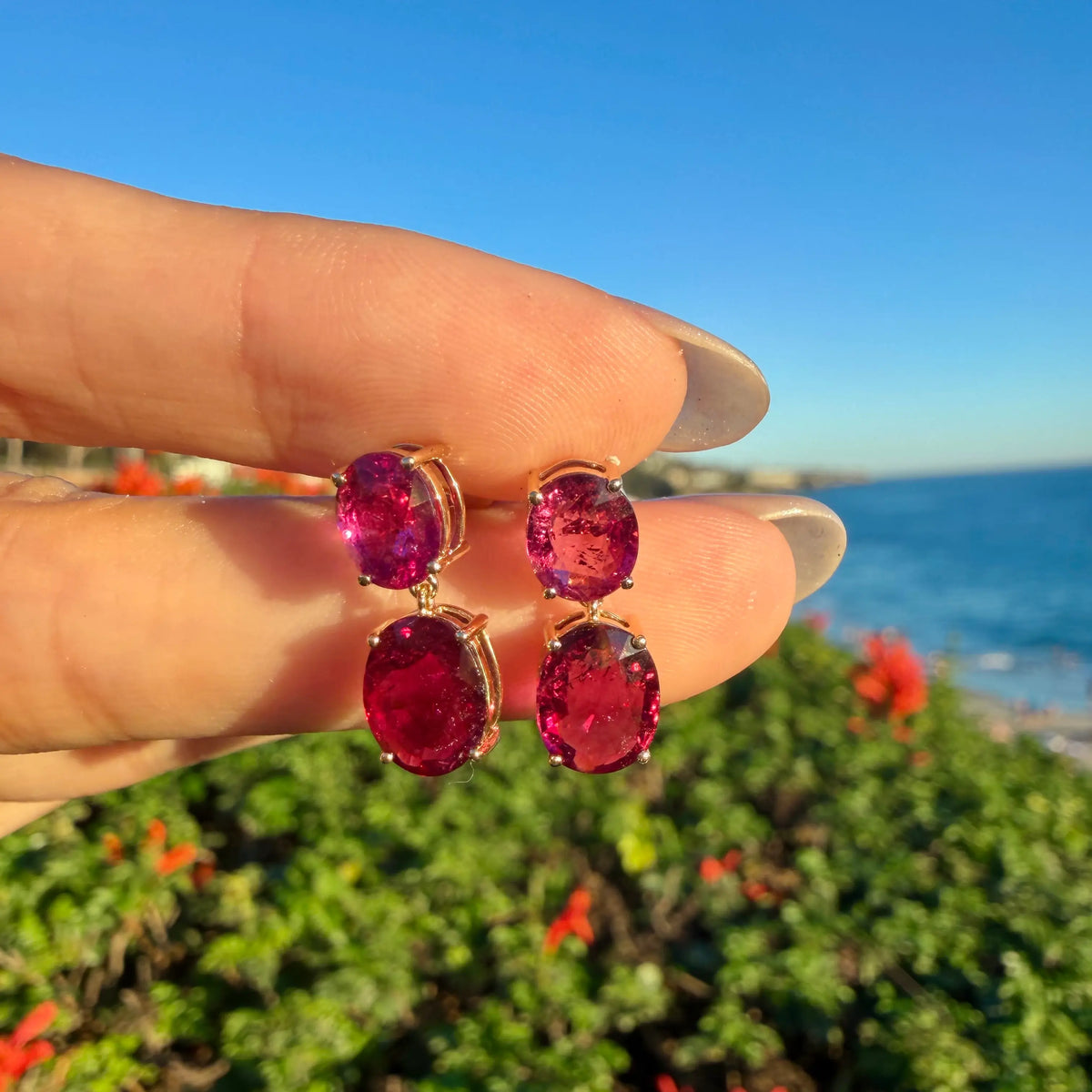 Duet 4.18 ctw Natural Rubellite Drop Earrings (One-of-a-Kind)