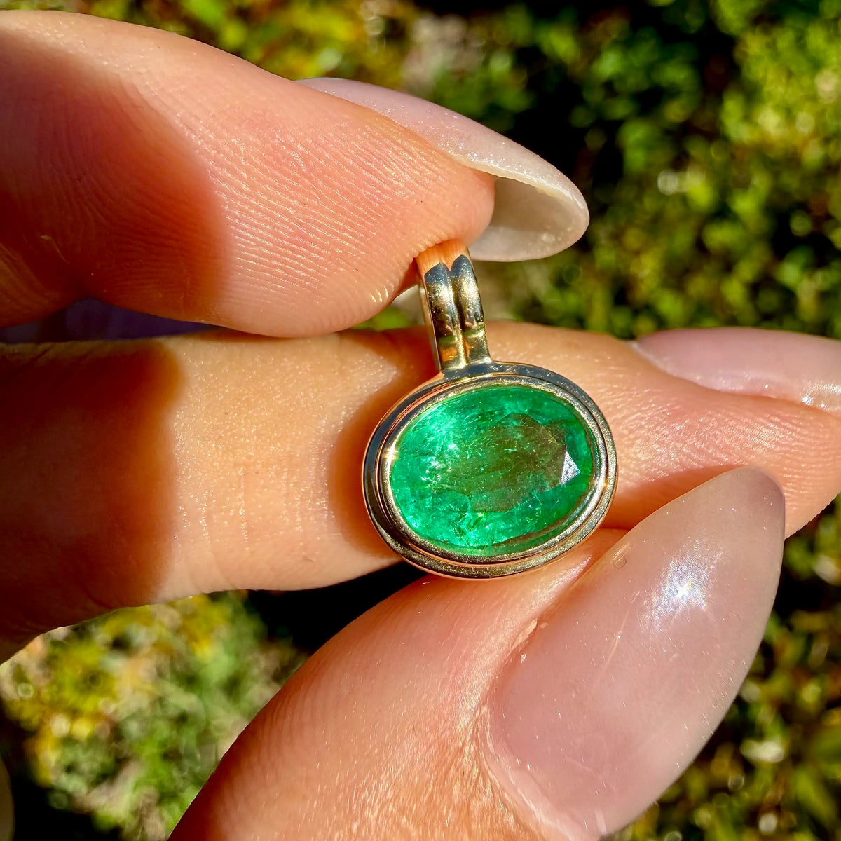 14k yellow gold Bella AIGS Certified 1.70ct Natural Emerald Diamond charm (One-of-a-Kind)