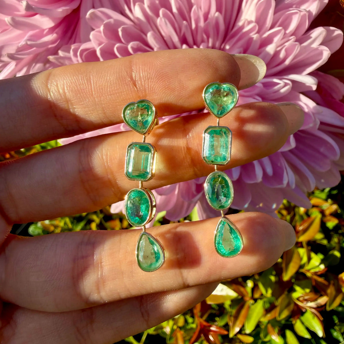 14k yellow gold The Garland AIGS Certified 6.56 ctw Natural Emerald Drop Earrings (One-of-a-Kind)