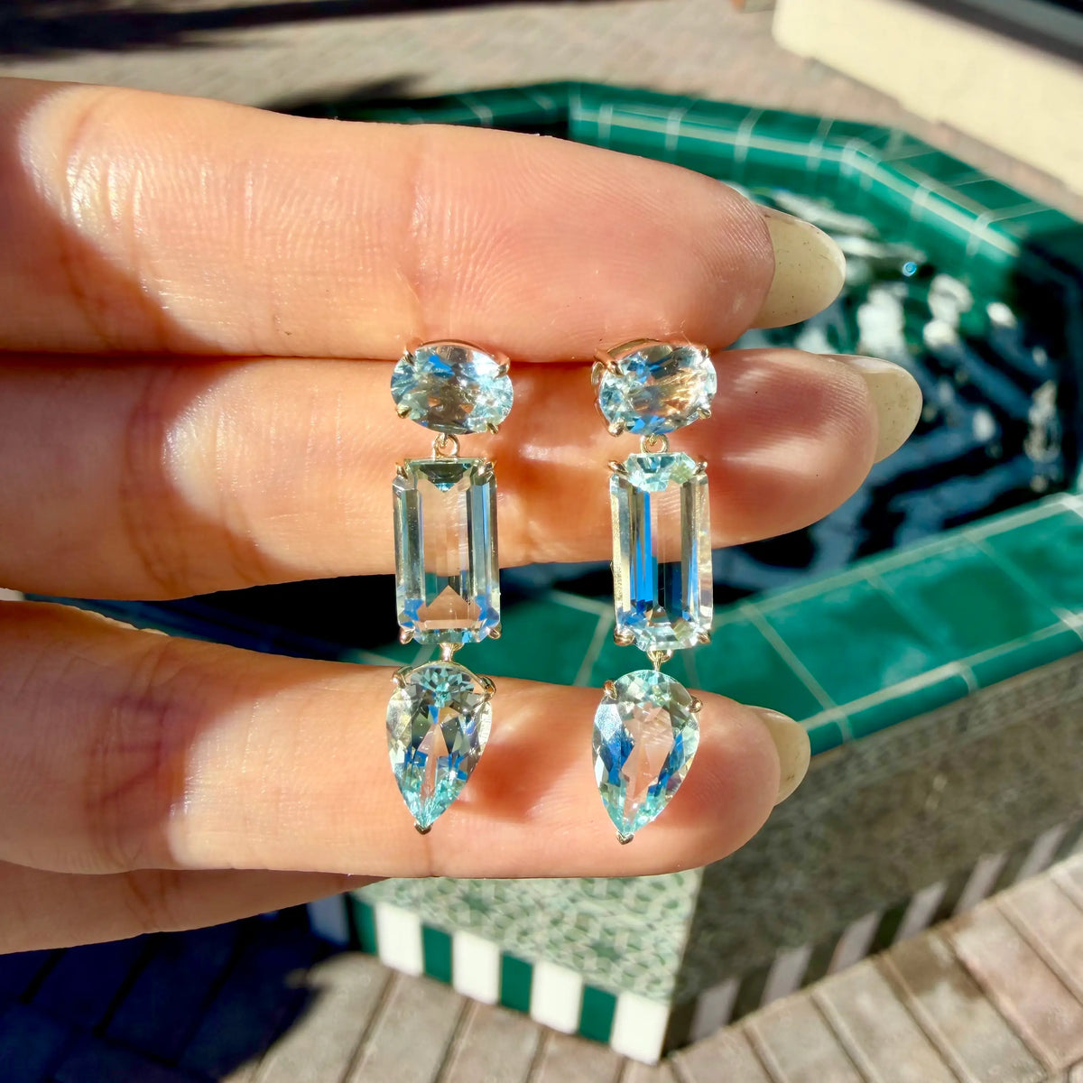 14k yellow gold Garden Melody 8.50 ctw Natural Aquamarine Drop Earrings (One-of-a-Kind)