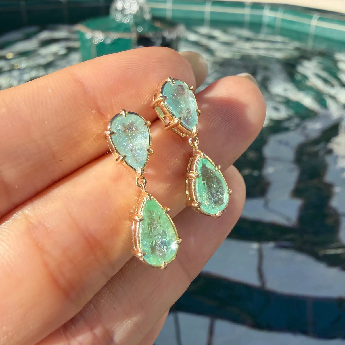 14k yellow gold Aurea AIGS Certified 3.41 ctw Natural Paraiba Tourmaline Drop Earrings (One-of-a-Kind)