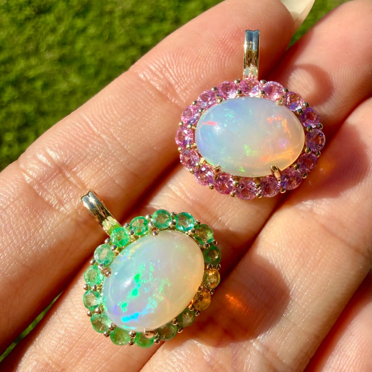 Eden Halo 5.17 ctw Natural Opal & Emerald Diamond Lock Paperclip Chain Necklace (One-of-a-Kind)