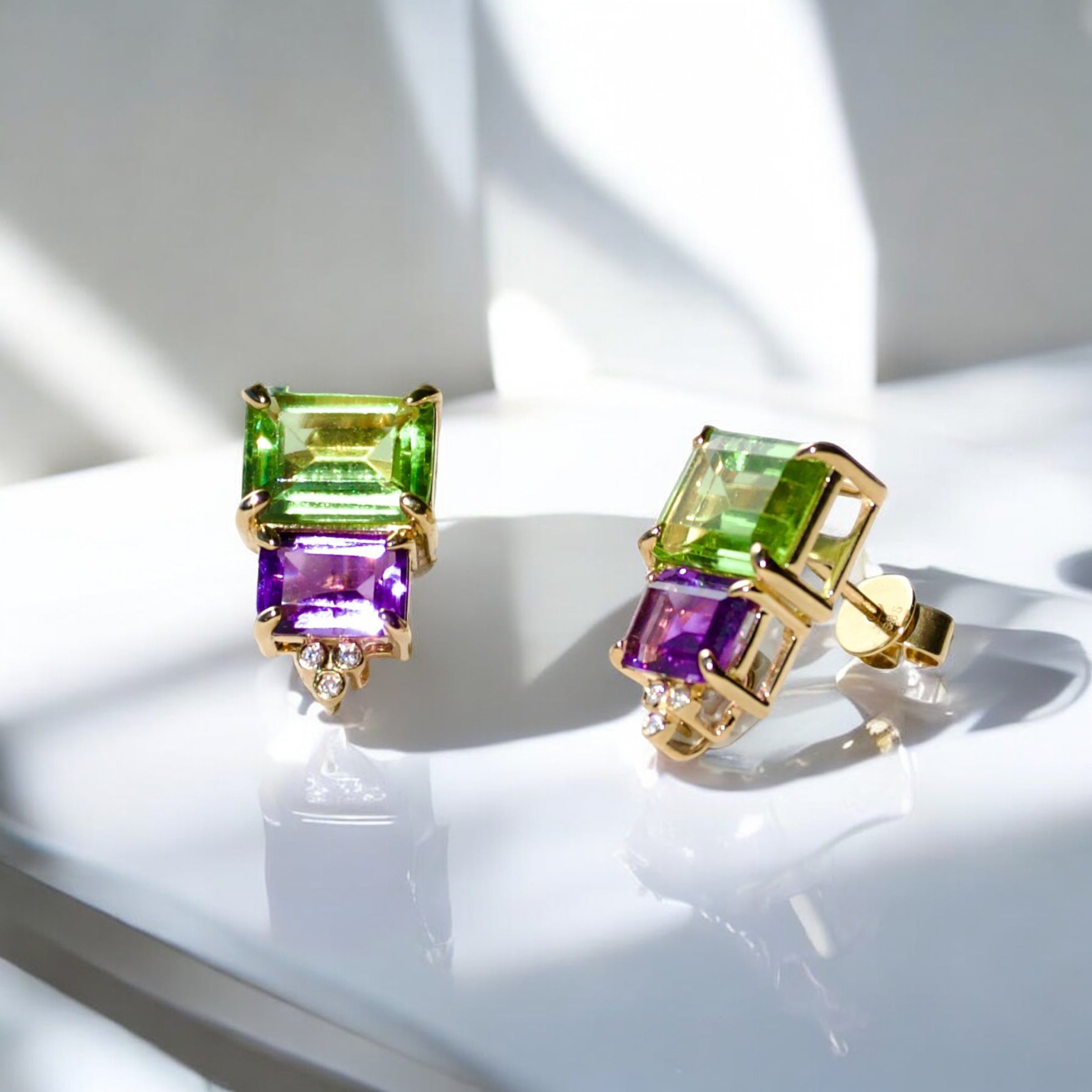 Fortune Peridot Amethyst Diamond Earrings