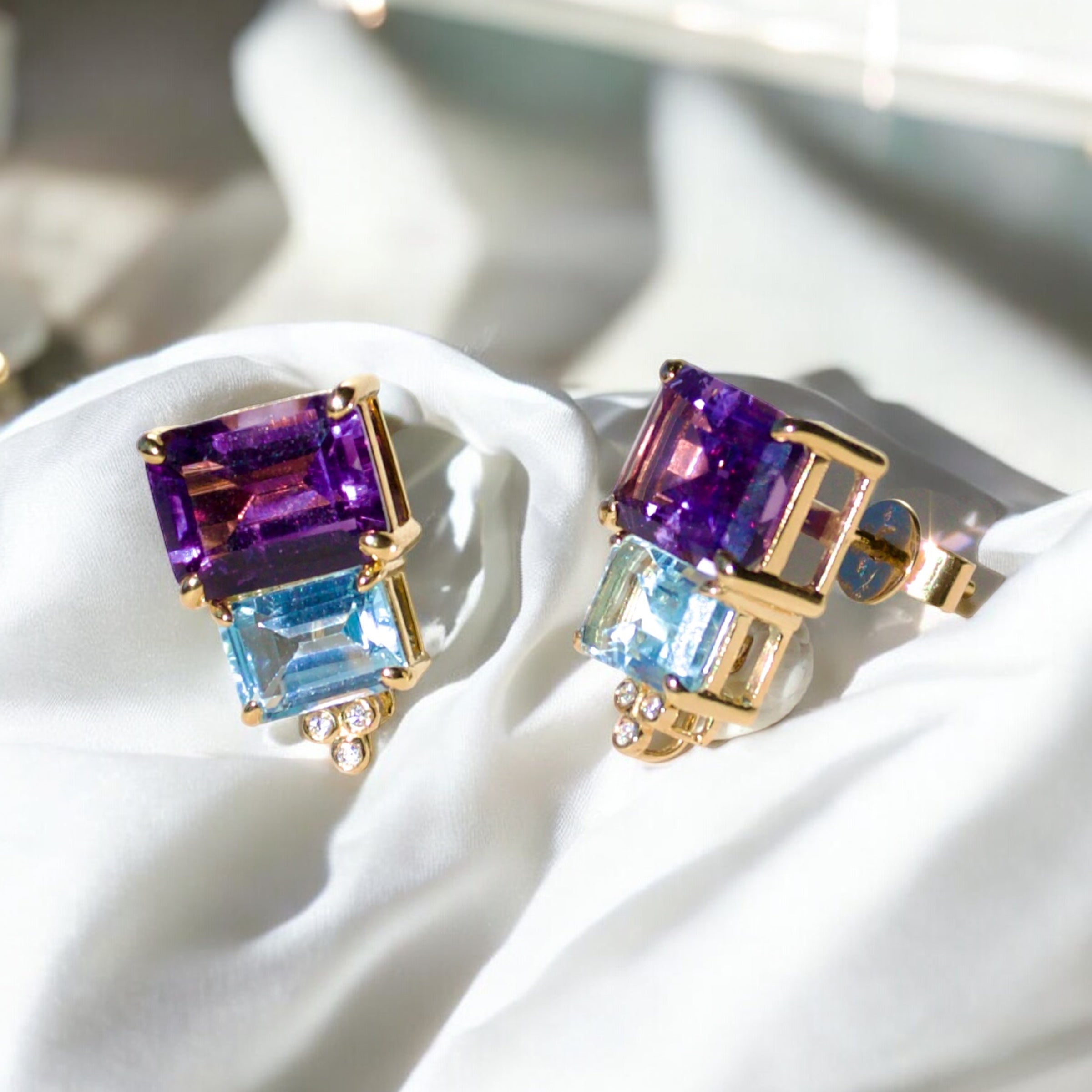 Fortune Amethyst Topaz Diamond Earrings