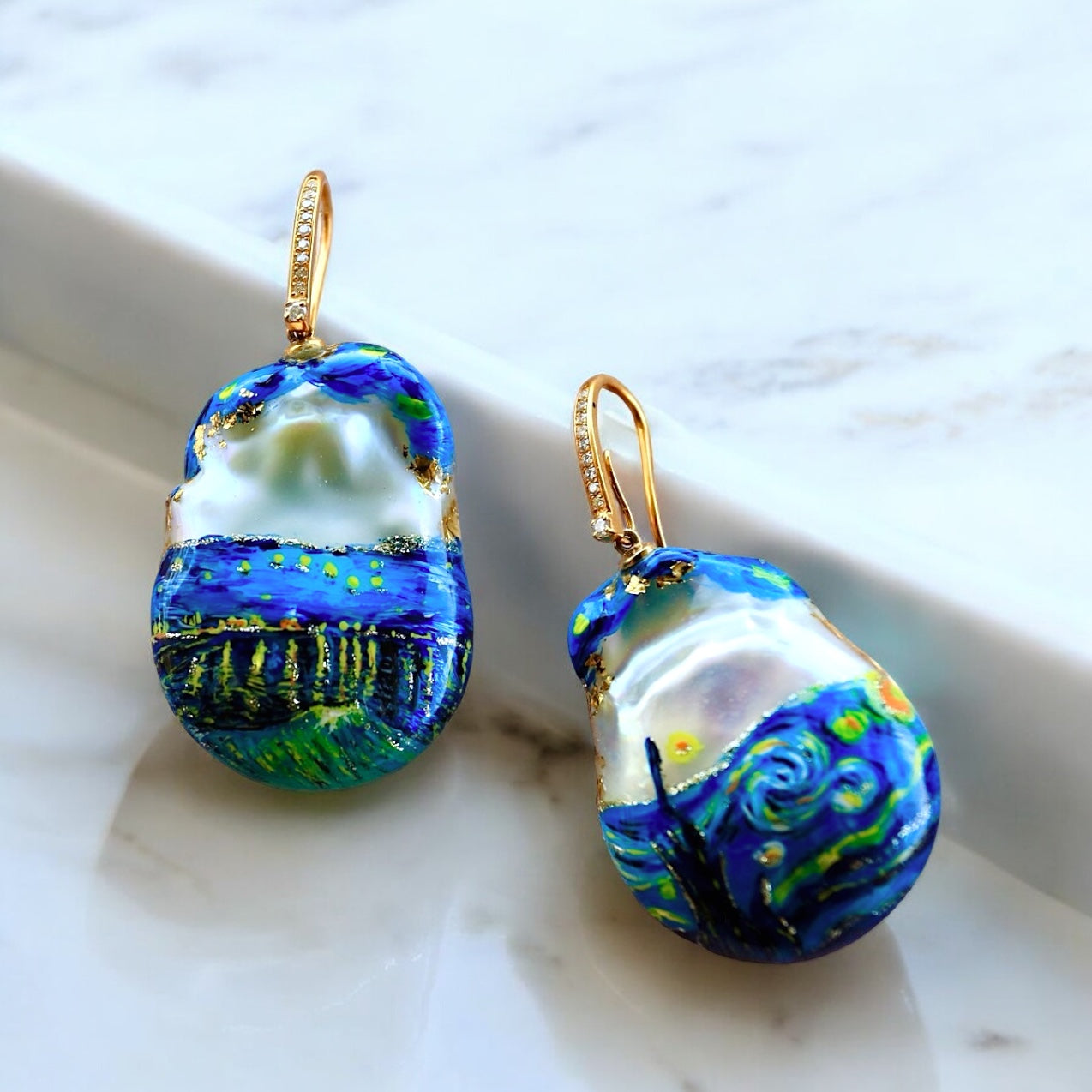 Hand-Painted Starry Night Baroque Pearl Enhancers