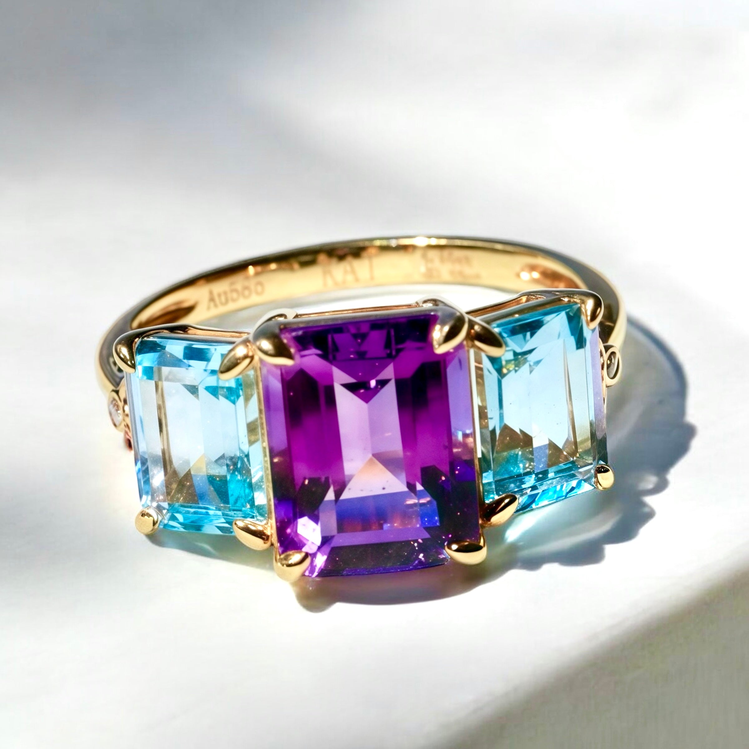 Fortune Amethyst Topaz Diamond Three-Stone Ring