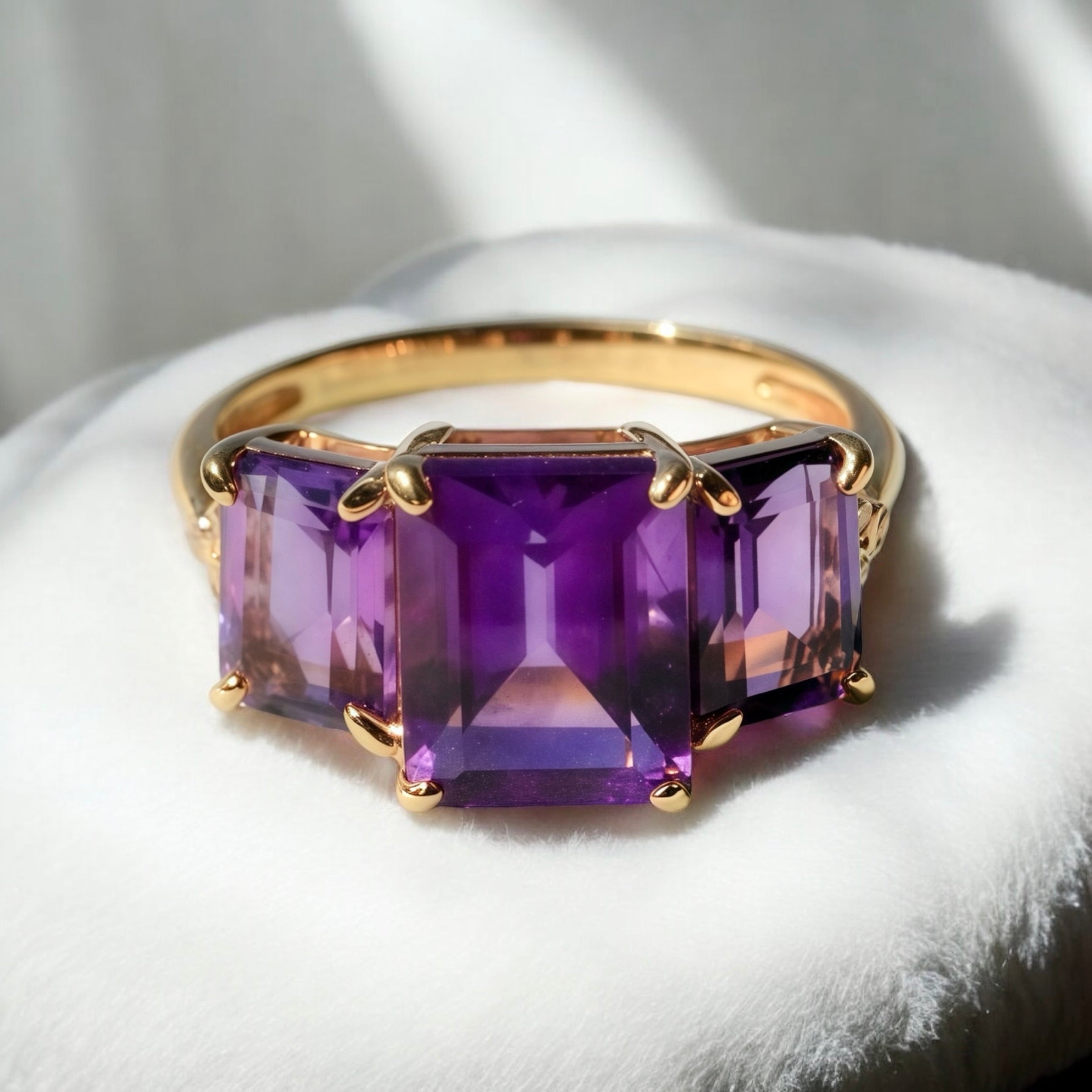 Fortune Amethyst Diamond Three-Stone Ring