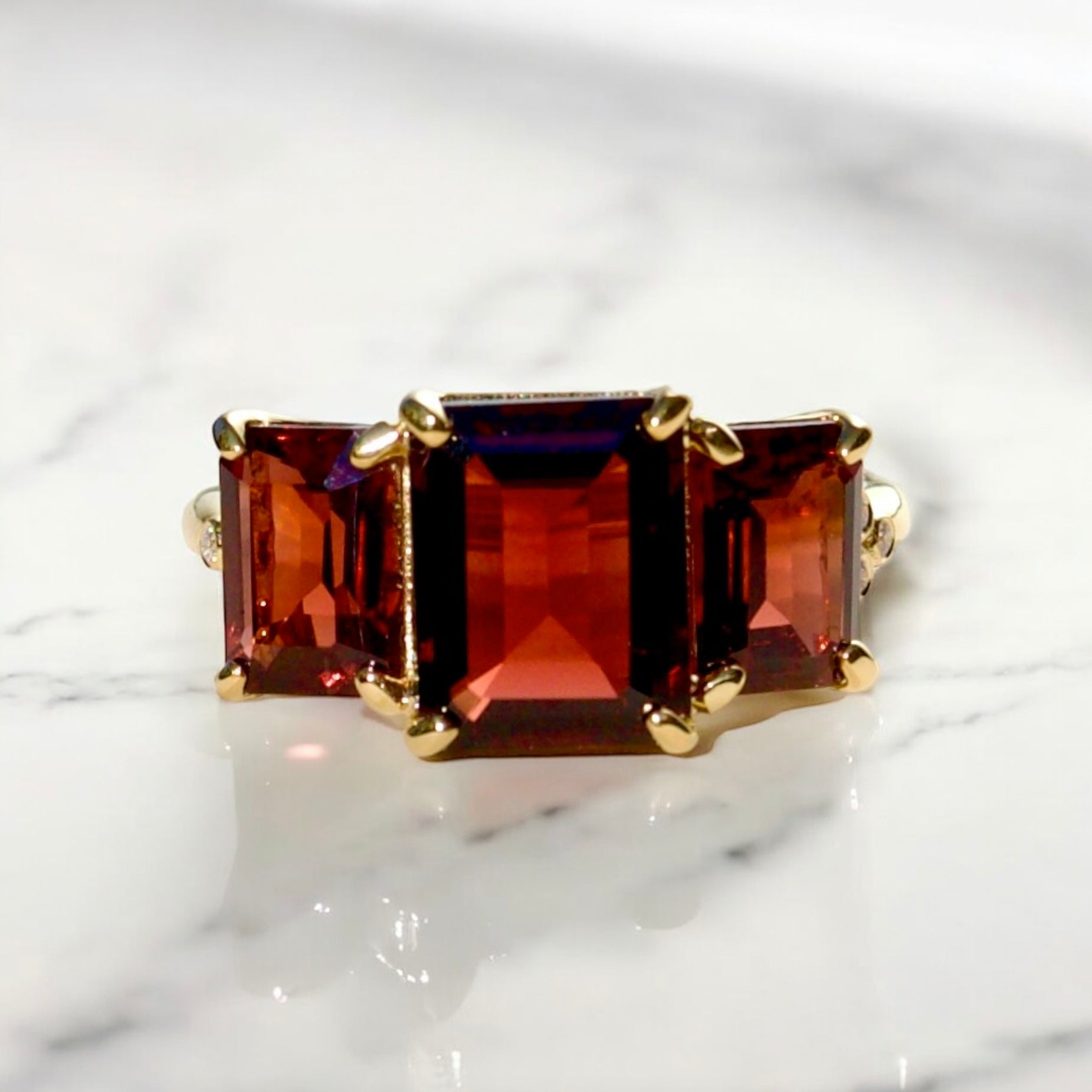Fortune Garnet Diamond Three-Stone Ring