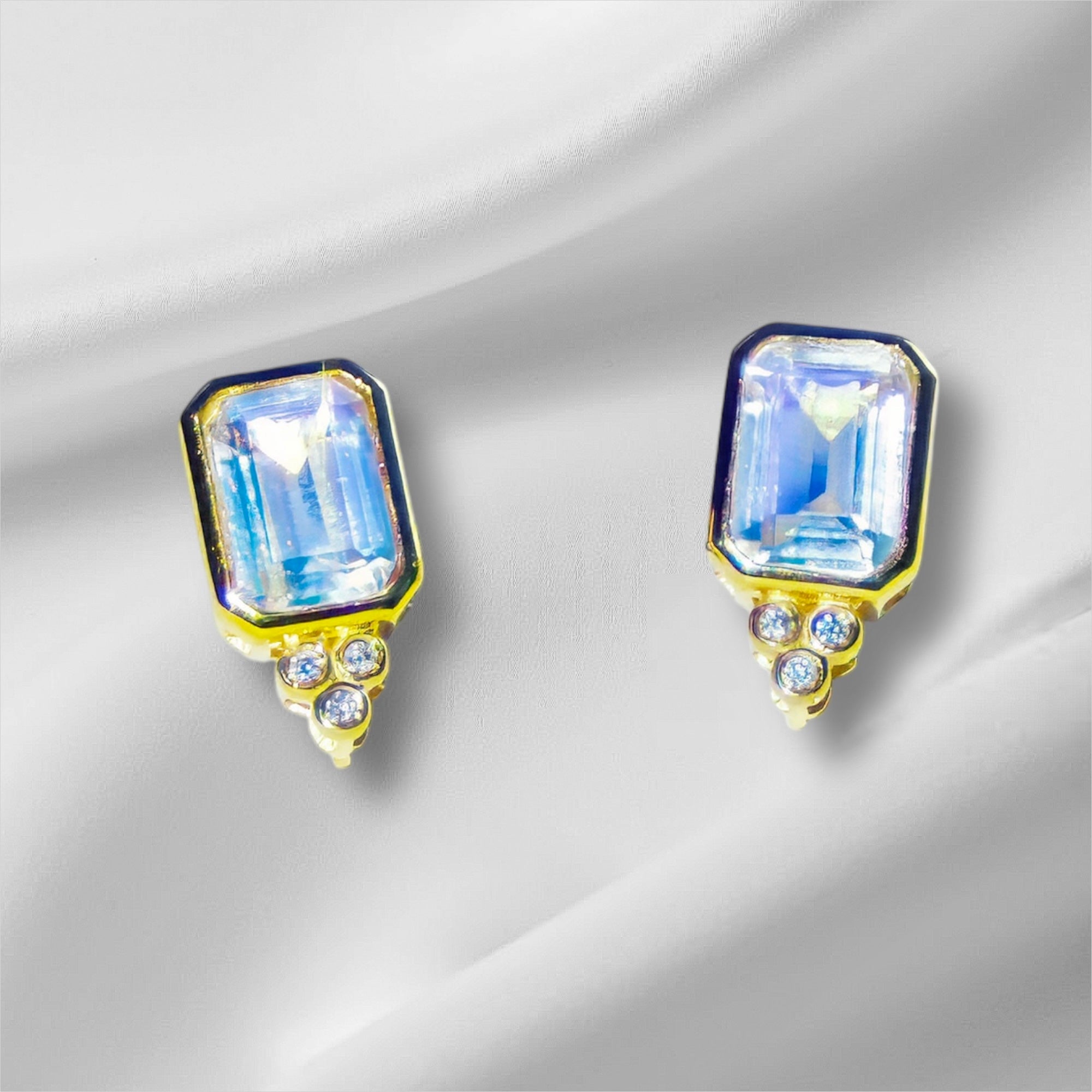 Ayla Emerald-Cut Moonstone Diamond Pearl Convertible Drop Earrings