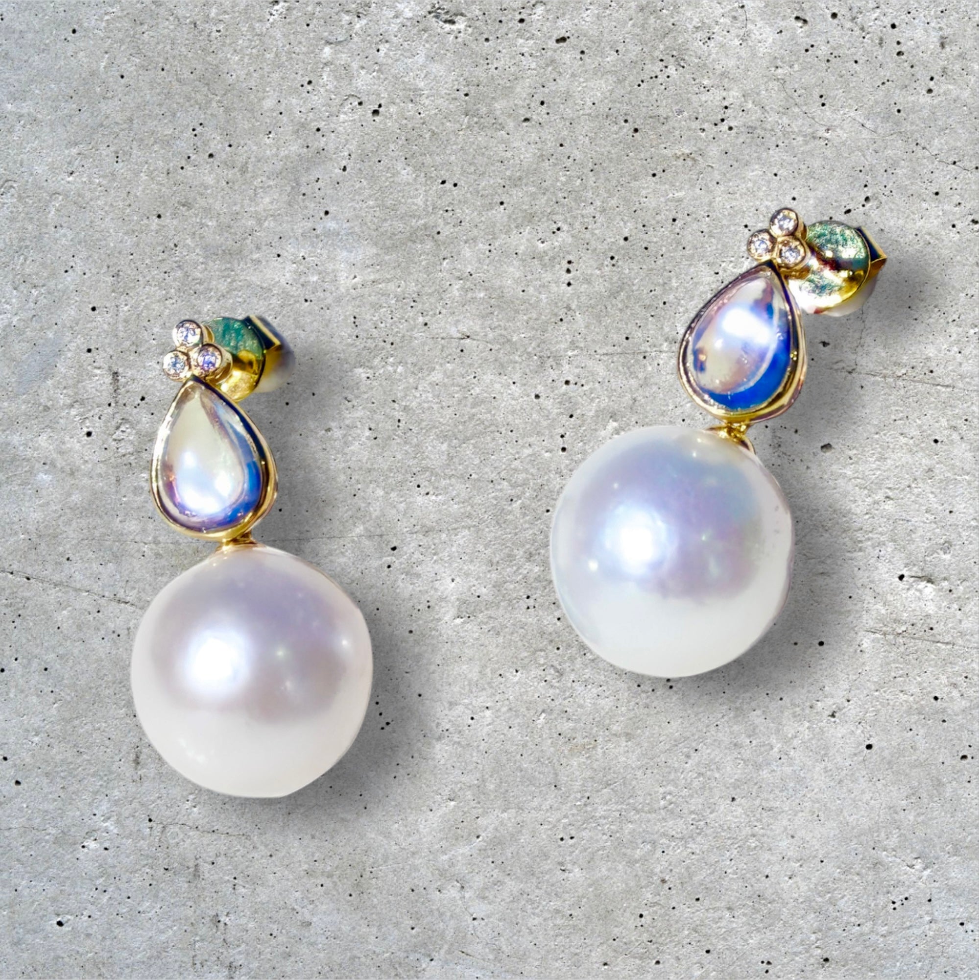Ayla Pear-Shaped Moonstone Diamond Pearl Convertible Drop Earrings