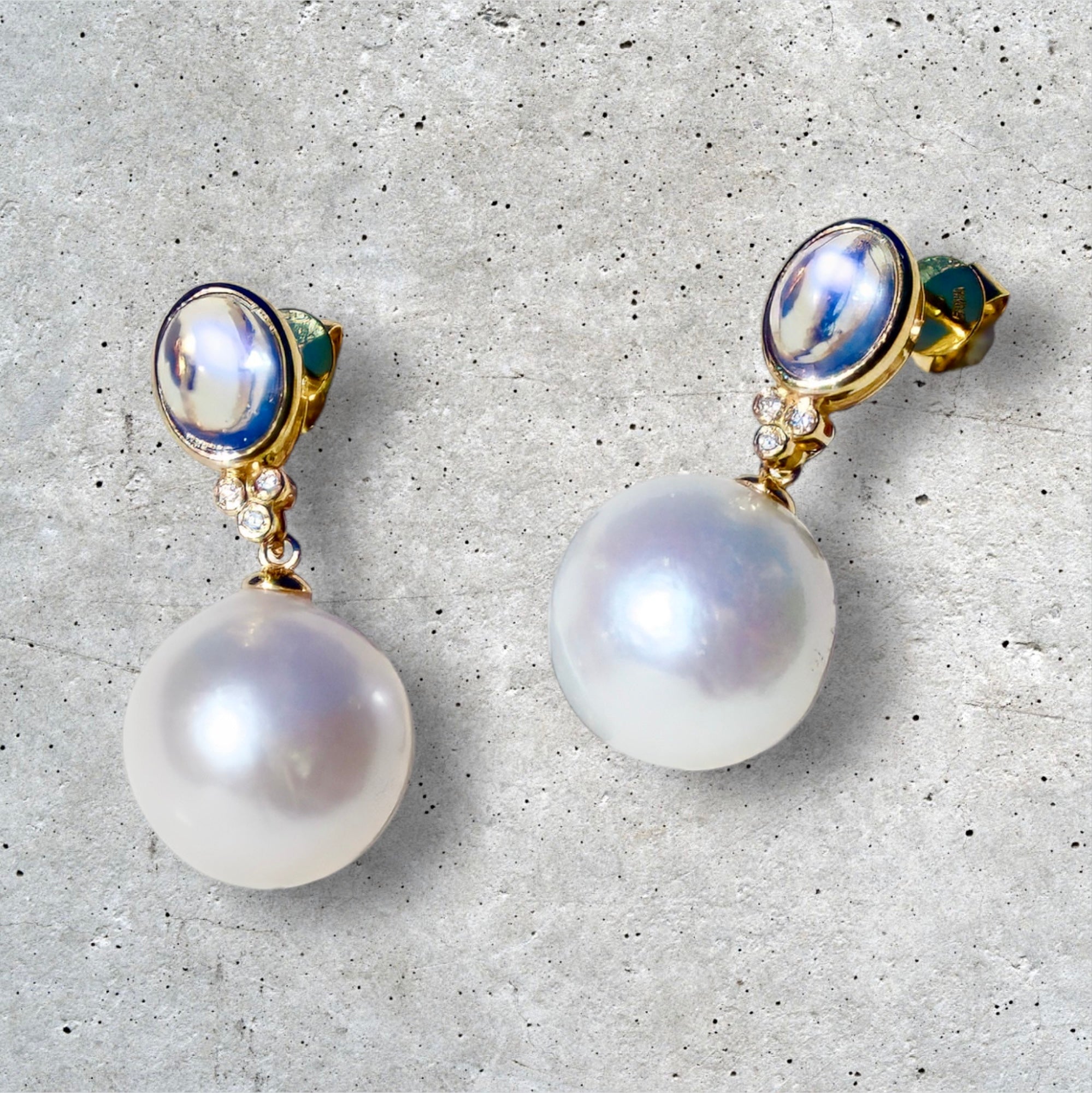 Ayla Oval Moonstone Diamond Pearl Convertible Drop Earrings