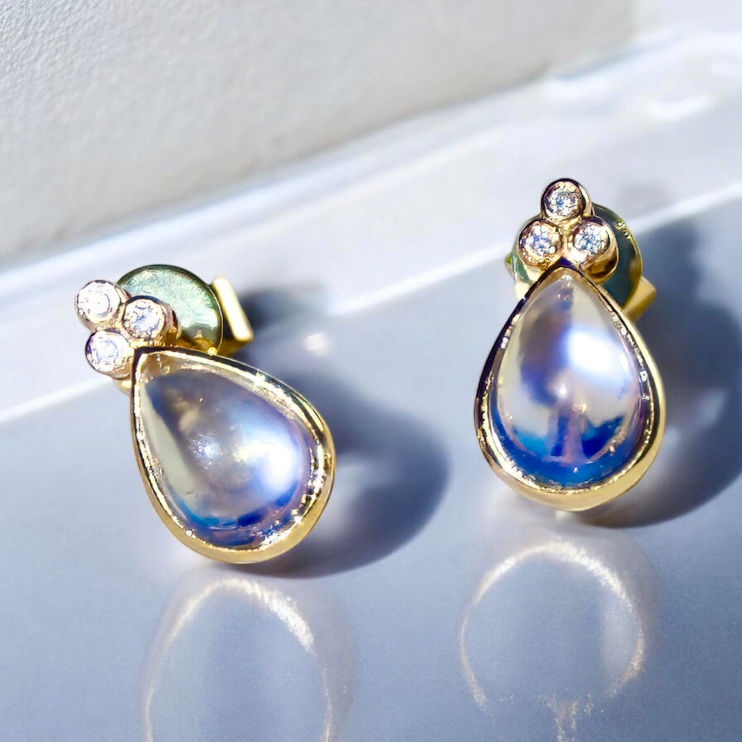 Ayla Pear-Shaped Moonstone Diamond Pearl Convertible Drop Earrings