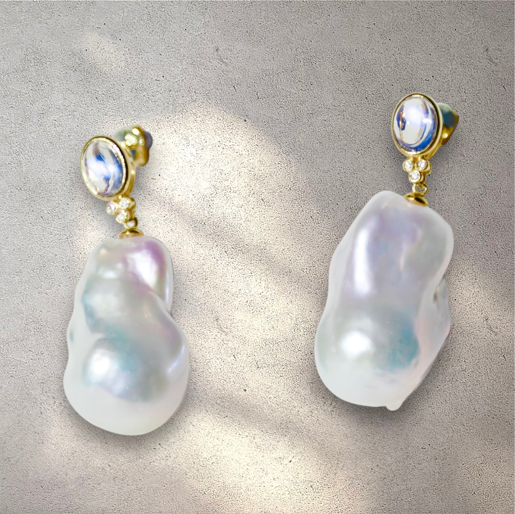 Ayla Oval Moonstone Diamond Baroque Pearl Convertible Drop Earrings