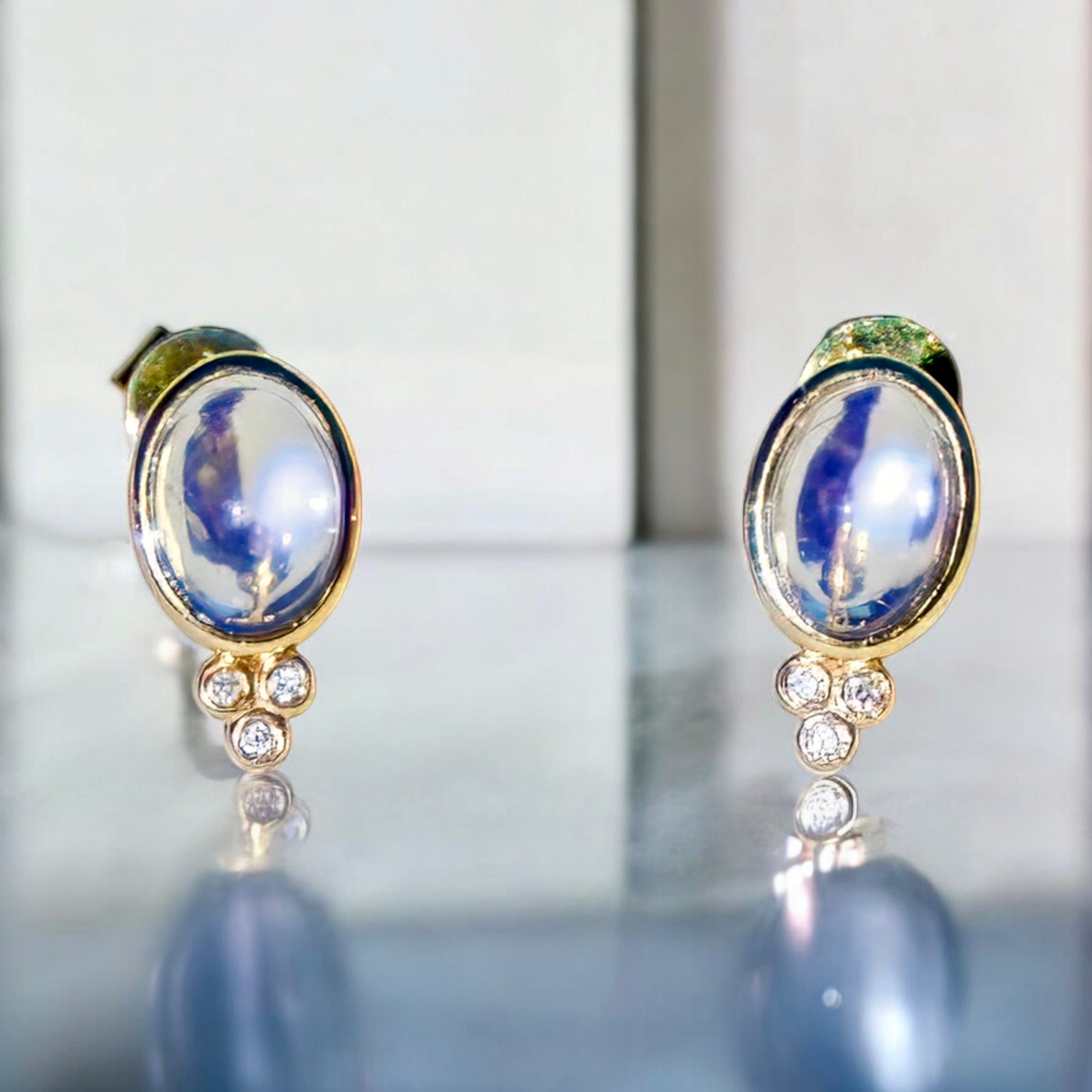Ayla Oval Moonstone Diamond Earrings