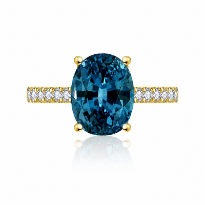 Kai Fine Jewelry 14k Yellow Gold Radiant Oval London Blue Topaz Diamond Ring