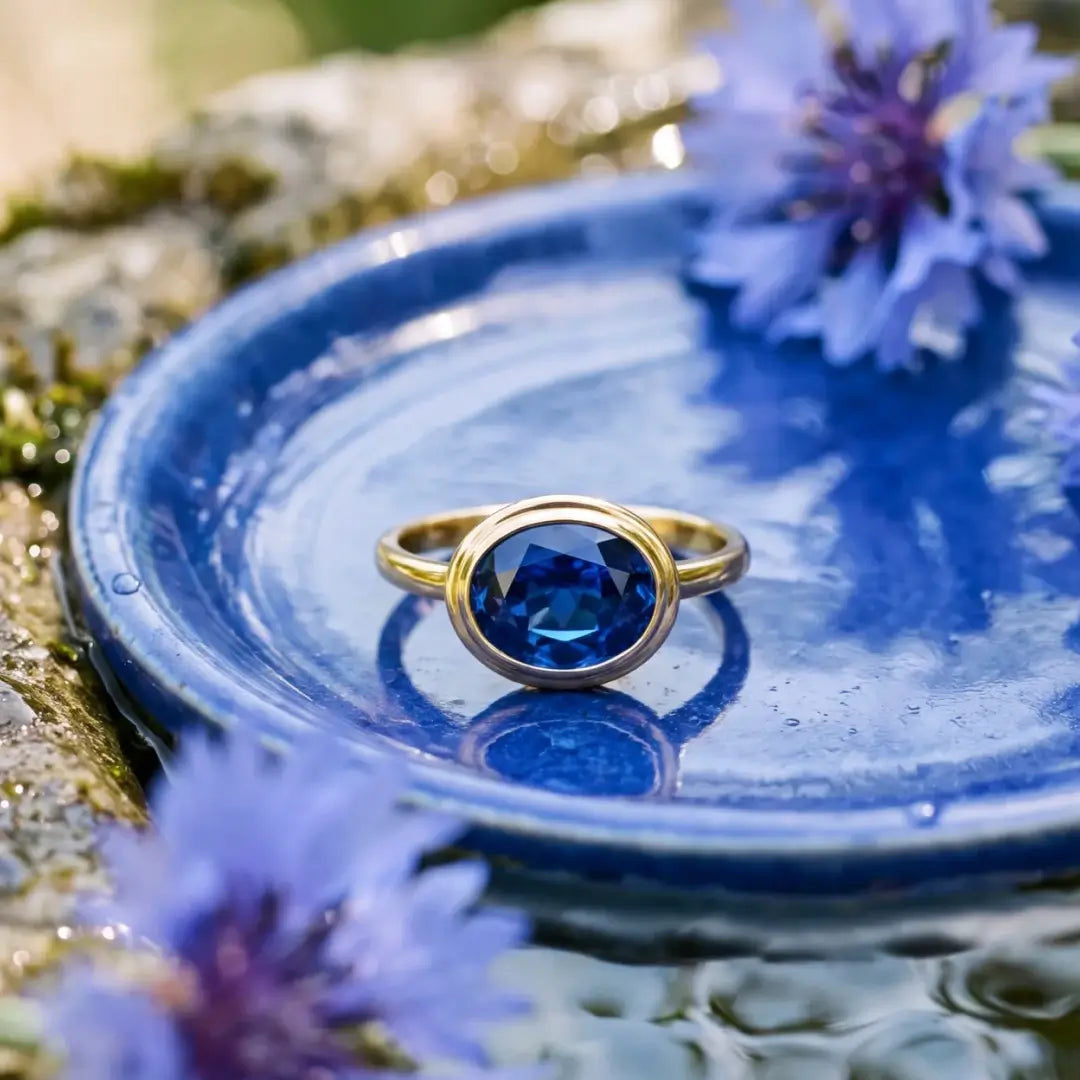 Kai 14k gold Bella East-West 2.5ctw Oval Lab Grown Sapphire Ring