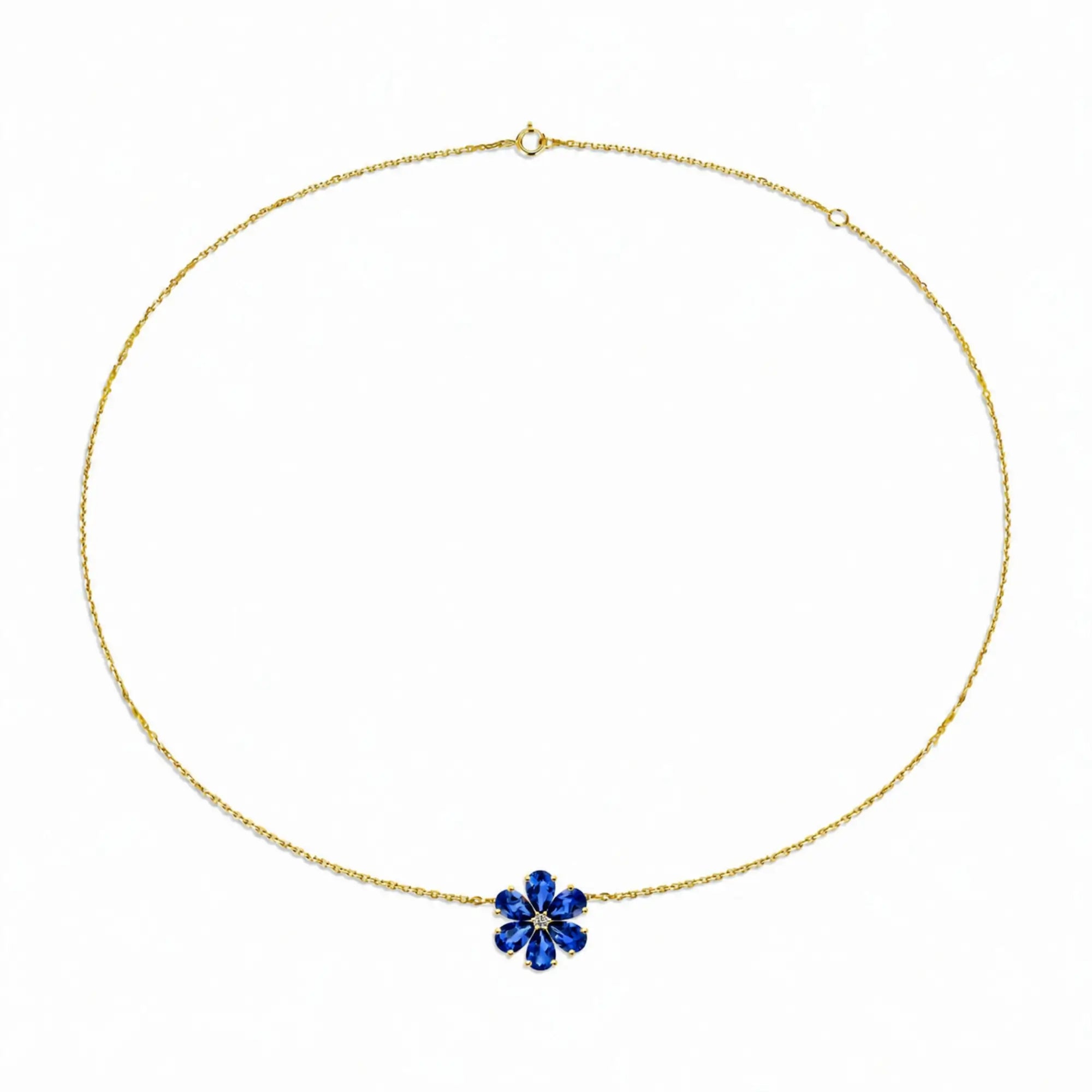 14k yellow gold Flora Blossom 2.82ctw Lab Grown Sapphire Diamond Necklace