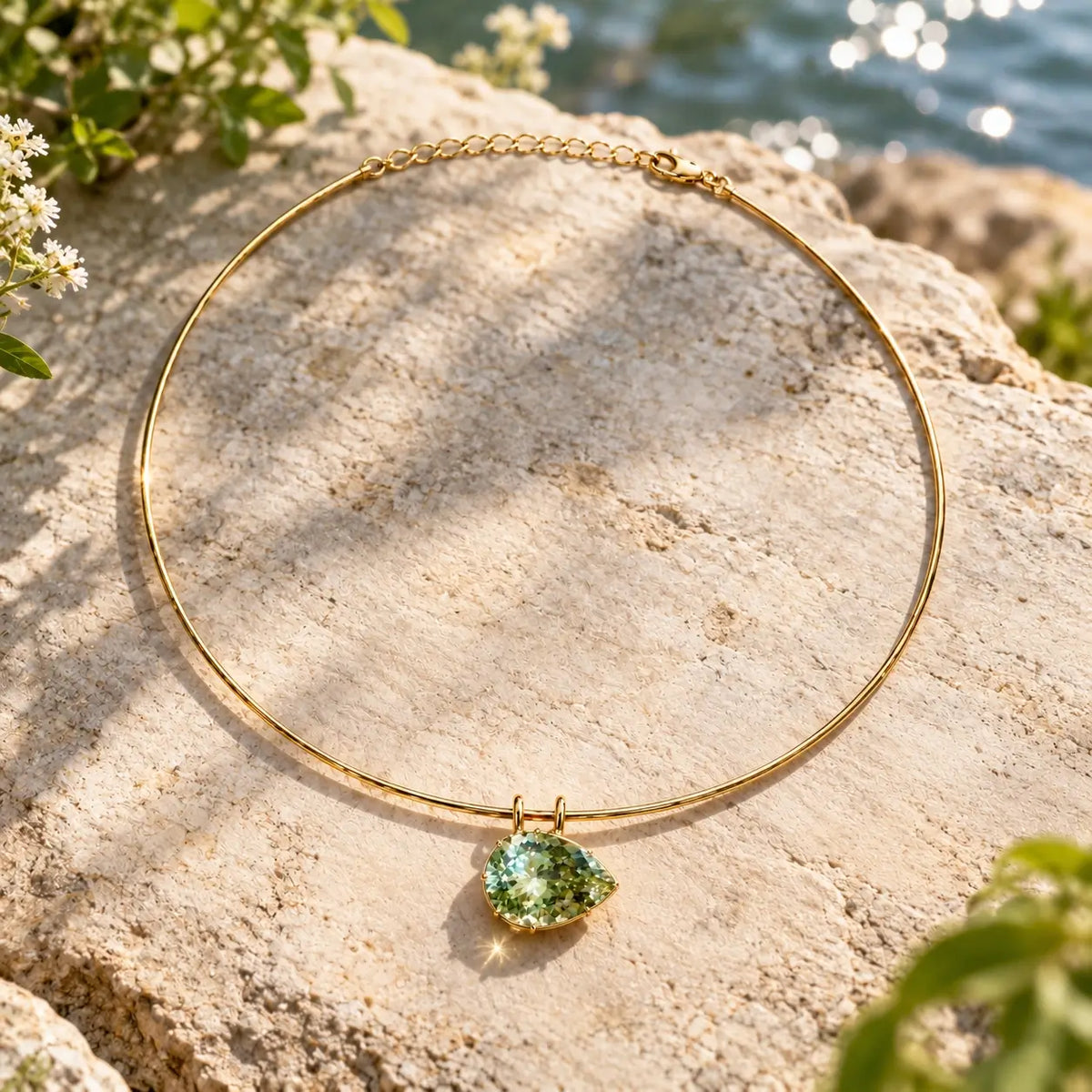 14k yellow gold Vivid Aura 20.88ct Natural Prasiolite Collar Necklace (One-of-a-Kind)