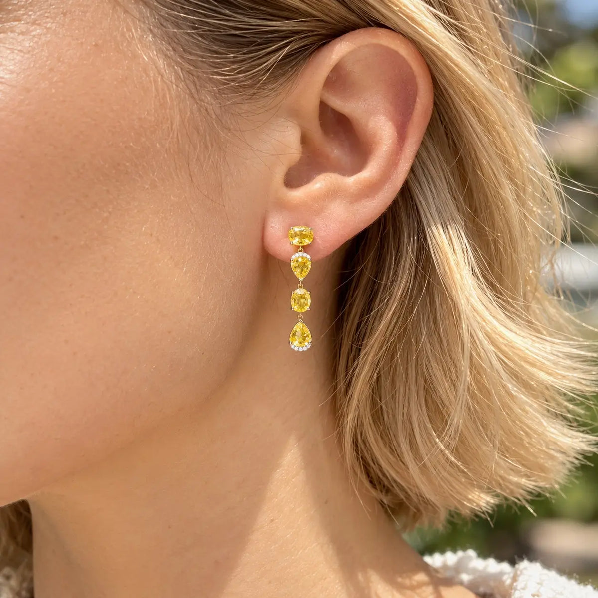 14k yellow gold Garden Melody 6.74 ctw Natural Yellow Sapphire & Diamond Drop Earrings (One-of-a-Kind)