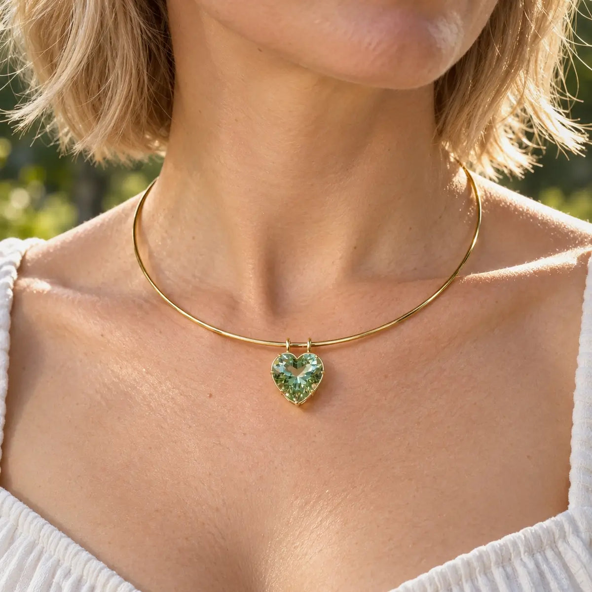 14k yellow gold Vivid Aura 14.55ct Natural Prasiolite Collar Necklace (One-of-a-Kind)