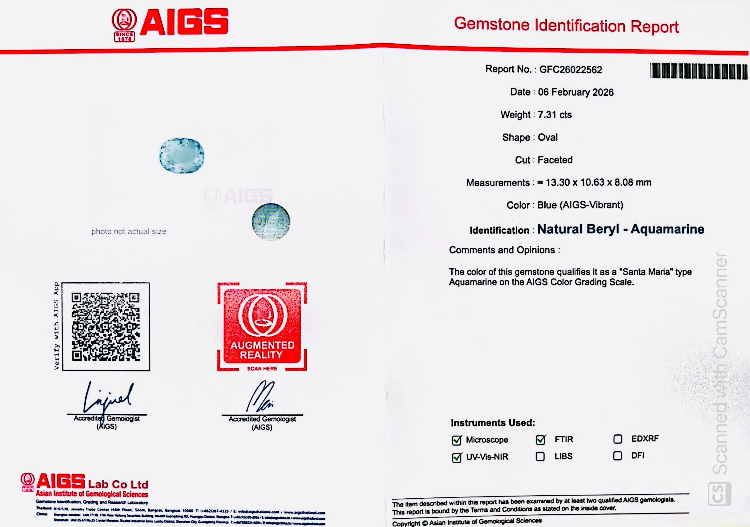 AIGS certified aquamarine
