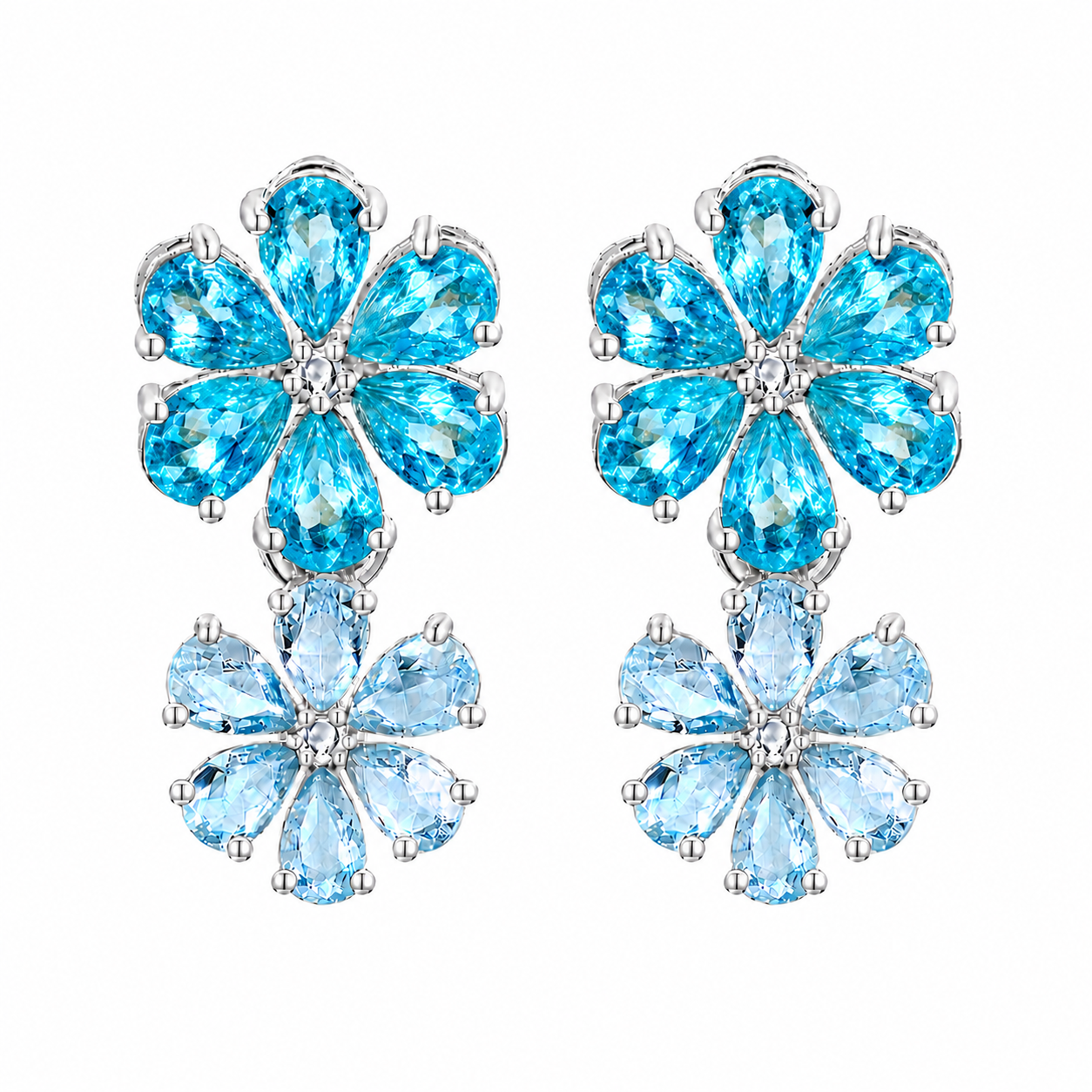 Flora Apatite Aquamarine Diamond Double Blossom Earrings