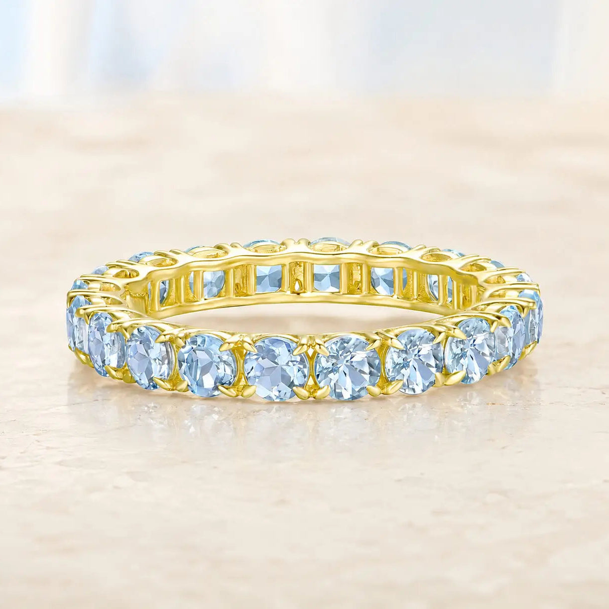 Nora Round Natural 2ctw Aquamarine Eternity Ring in 14k yellow gold