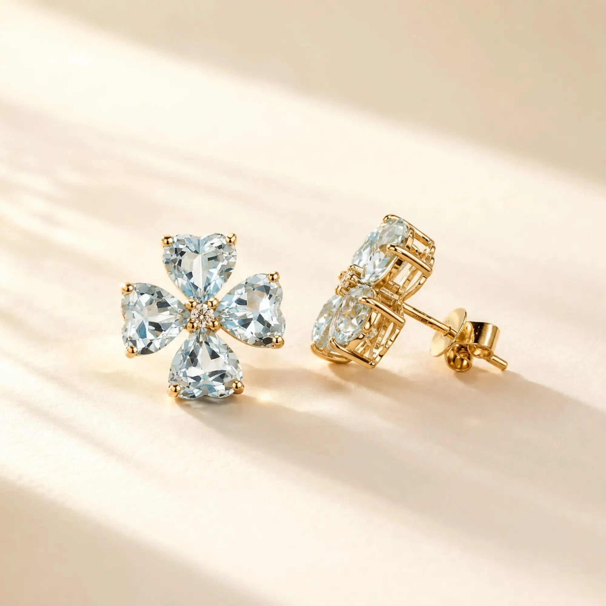 Felicia Aquamarine Diamond Clover Earrings