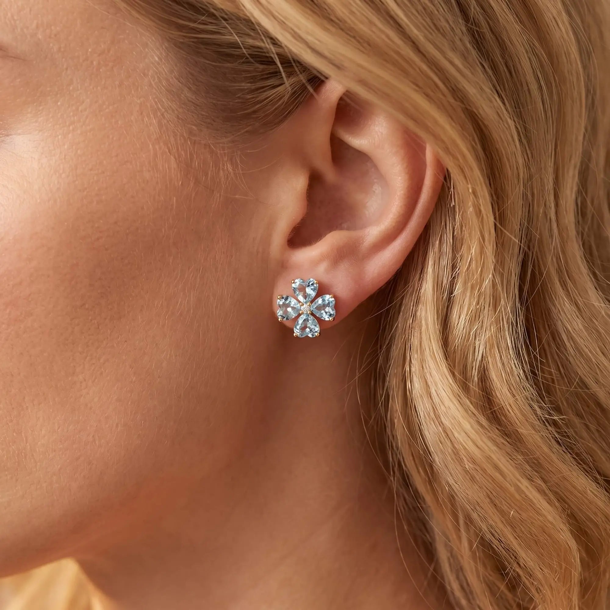 Felicia Aquamarine Diamond Clover Earrings