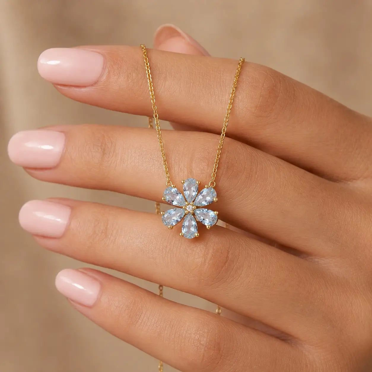 Flora Blossom Natural 2.42ctw Aquamarine Diamond Necklace in 14k yellow gold