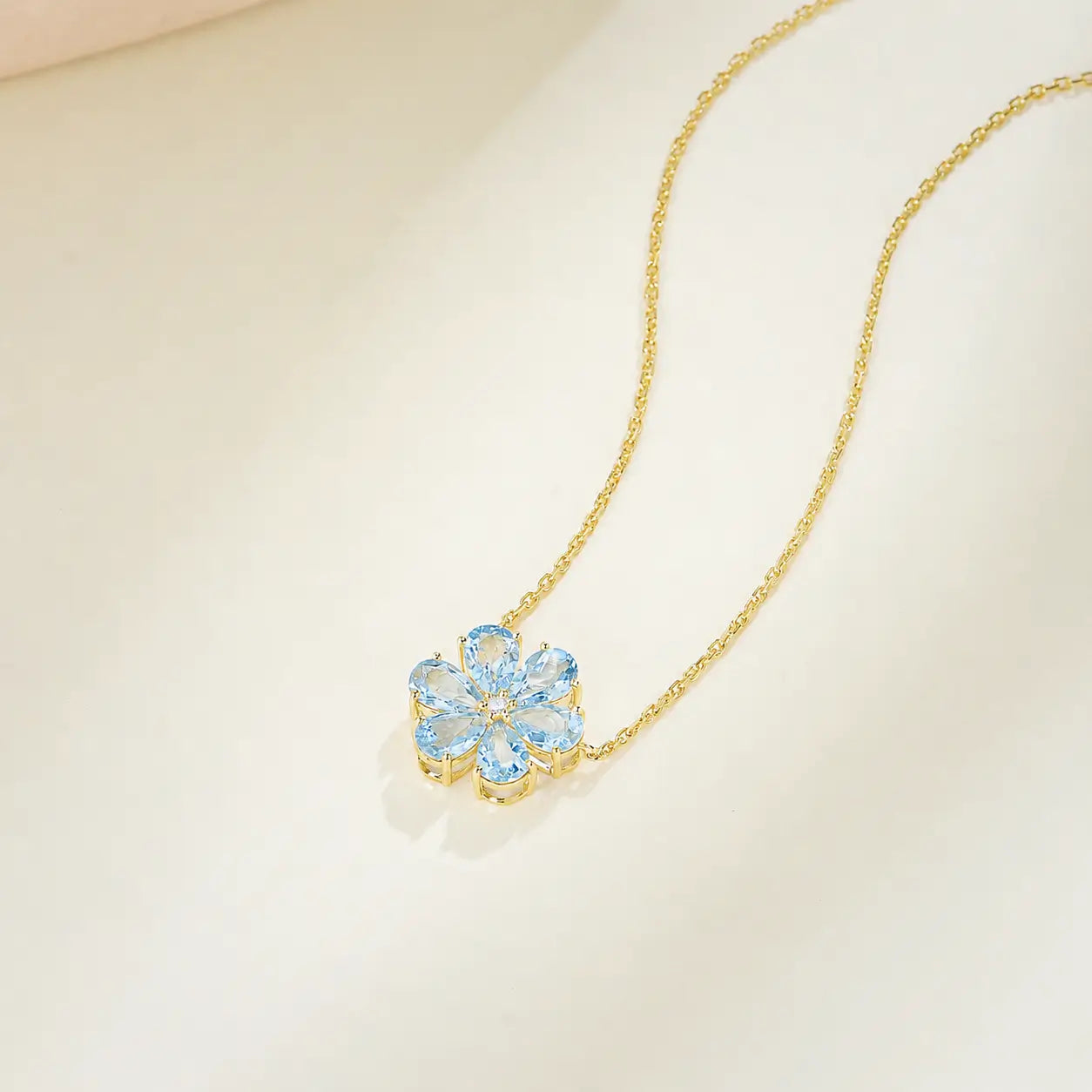 Flora Blossom Natural 2.42ctw Aquamarine Diamond Necklace in 14k yellow gold