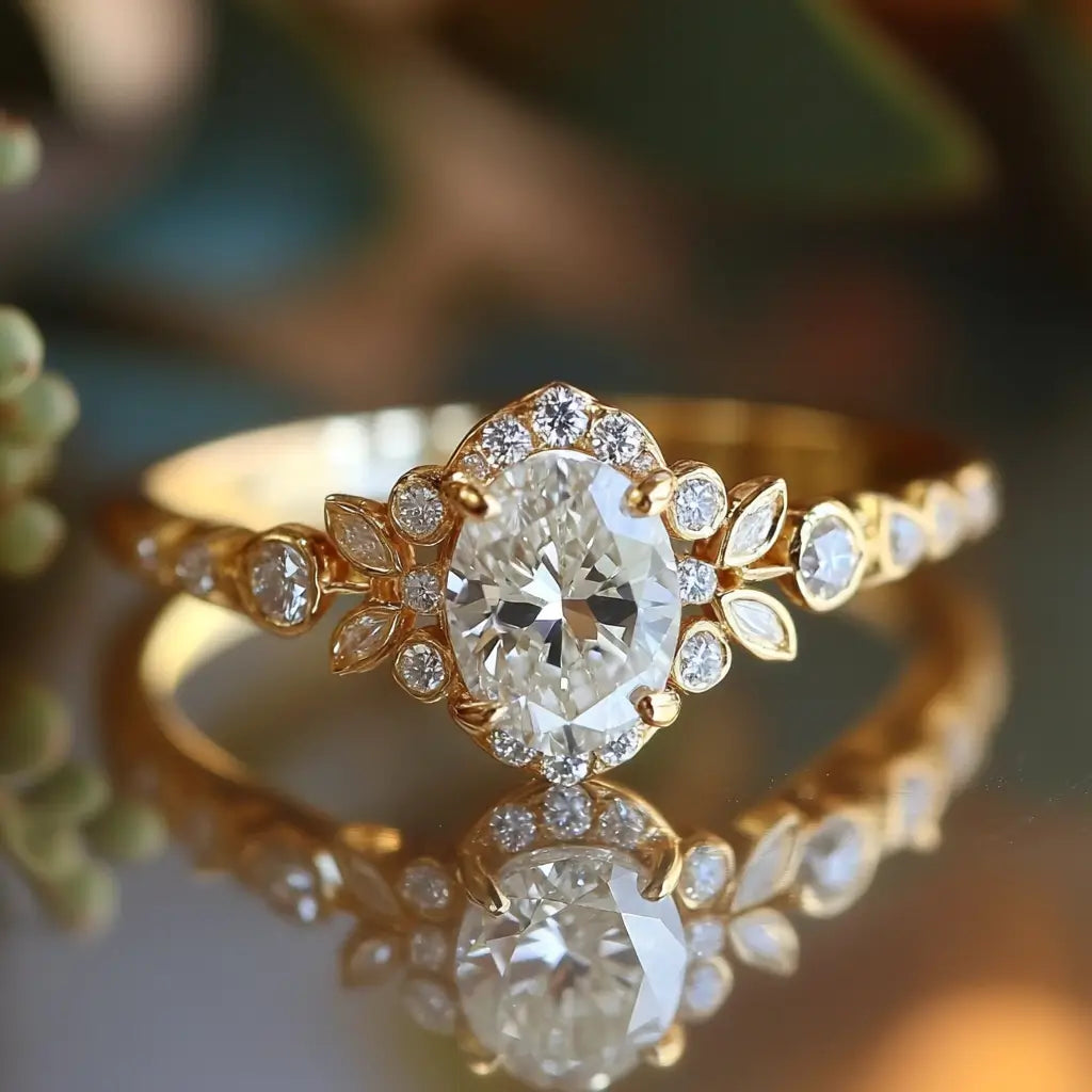 Oliveleaf Halo Lab Grown Diamond Ring 14k yellow gold 