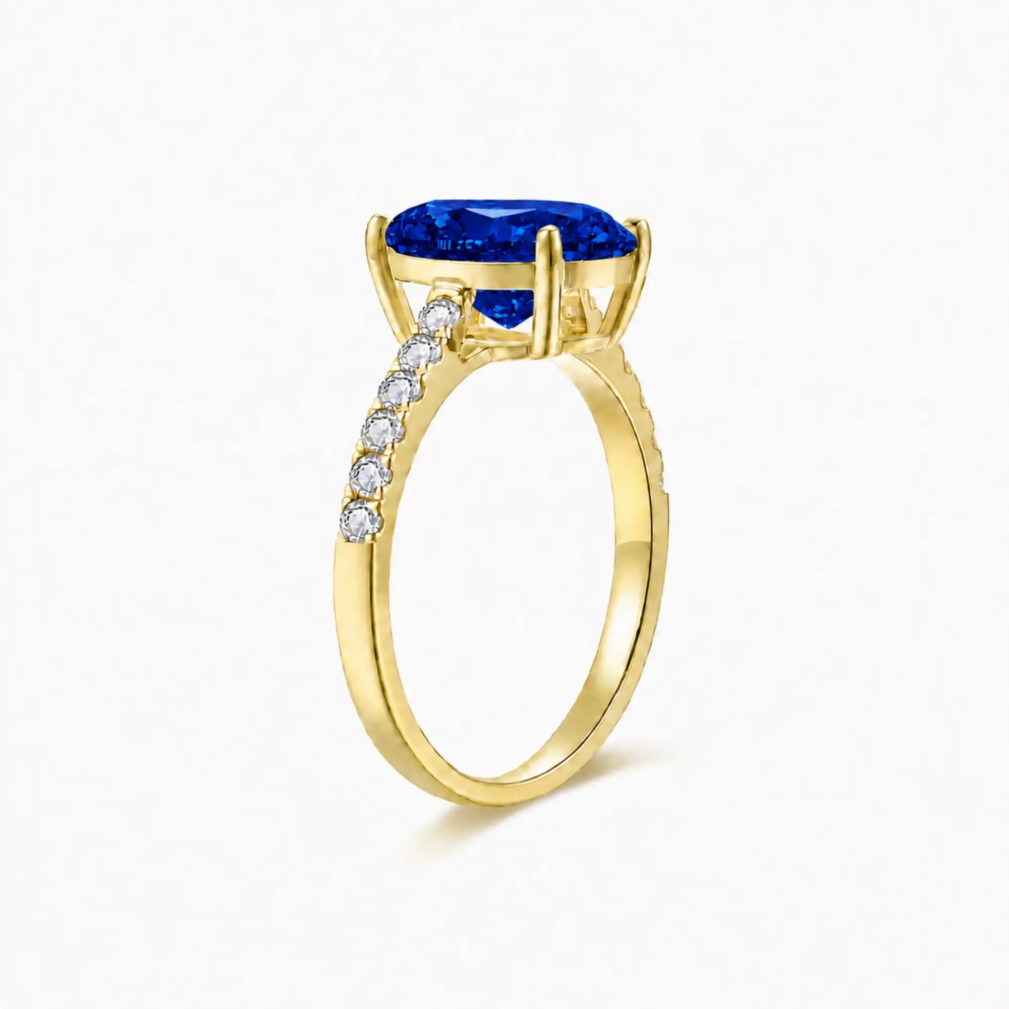14k yellow gold Radiant Oval 3.74 Lab Grown Sapphire Diamond Ring